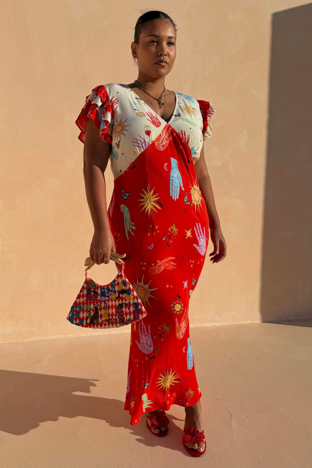 Red Celestial Midi Dress
