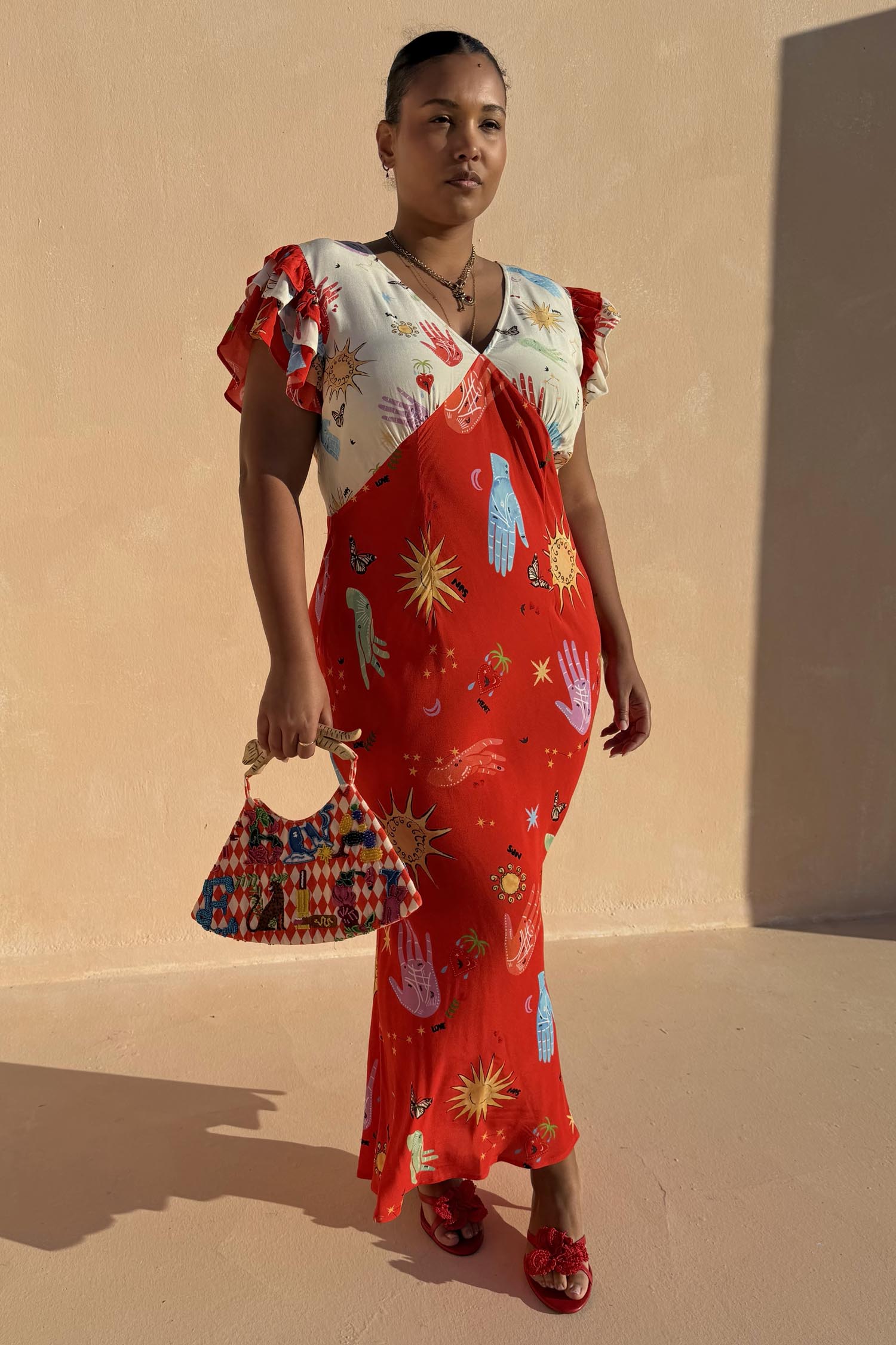 Red Celestial Midi Dress