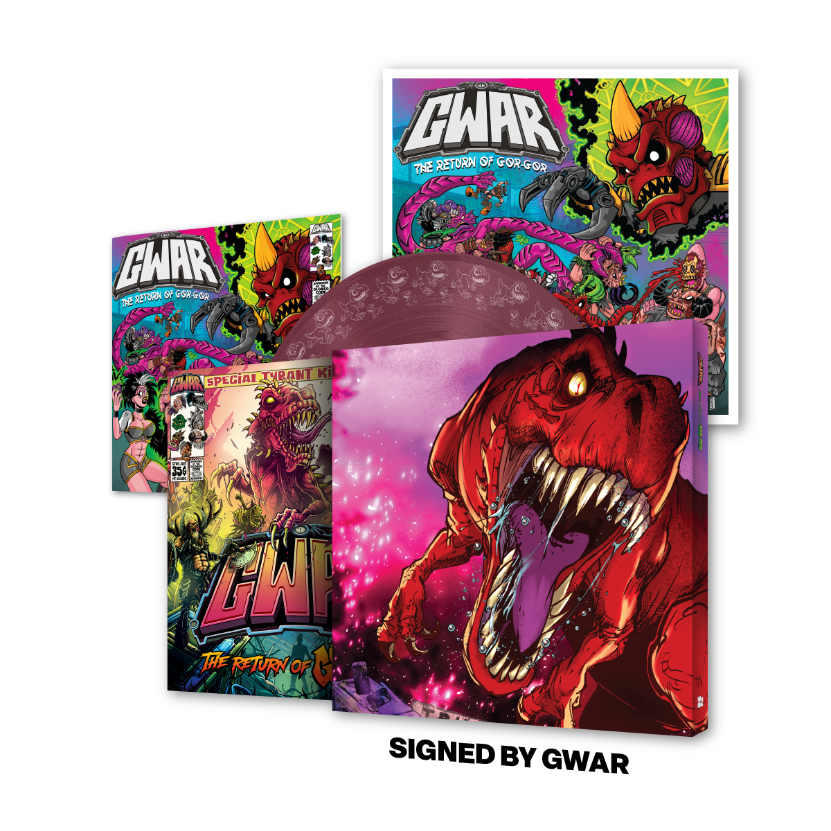 GWAR: 'THE RETURN OF GOR GOR' SIGNED PLATINUM EDITION COMIC BOOK + 'THE RETURN OF GOR GOR' LP - LTD. - FRUIT PUNCH