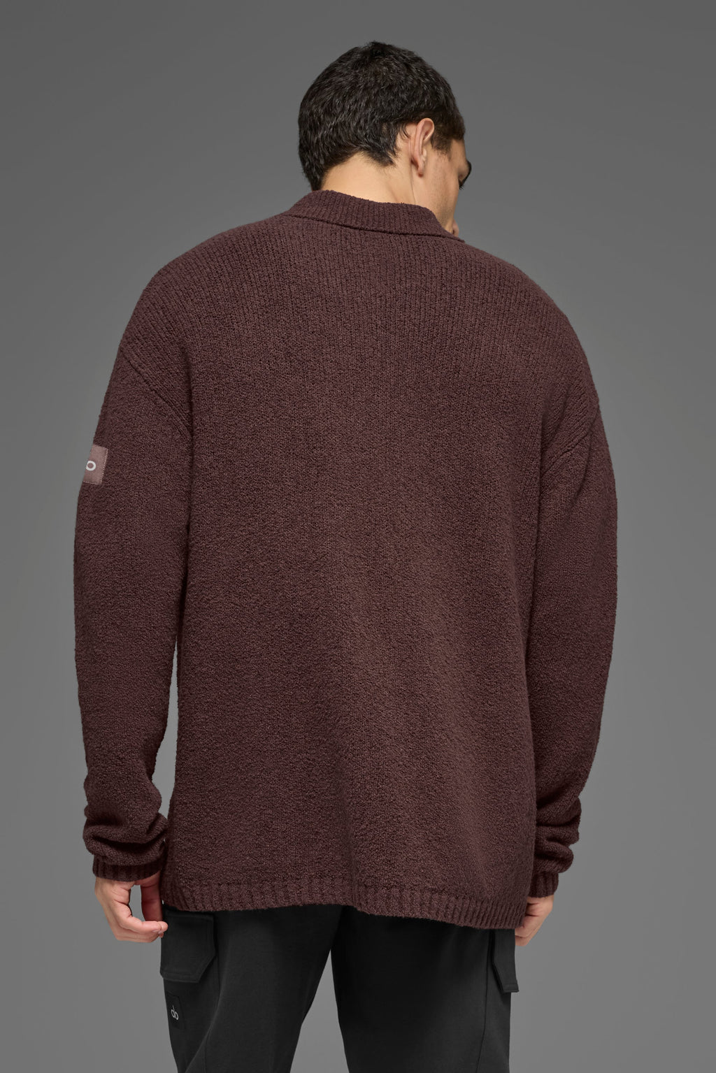 Textured Knit Long Sleeve Polo - Brownstone