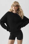 Cotton Rib Parallel Sweater - Black