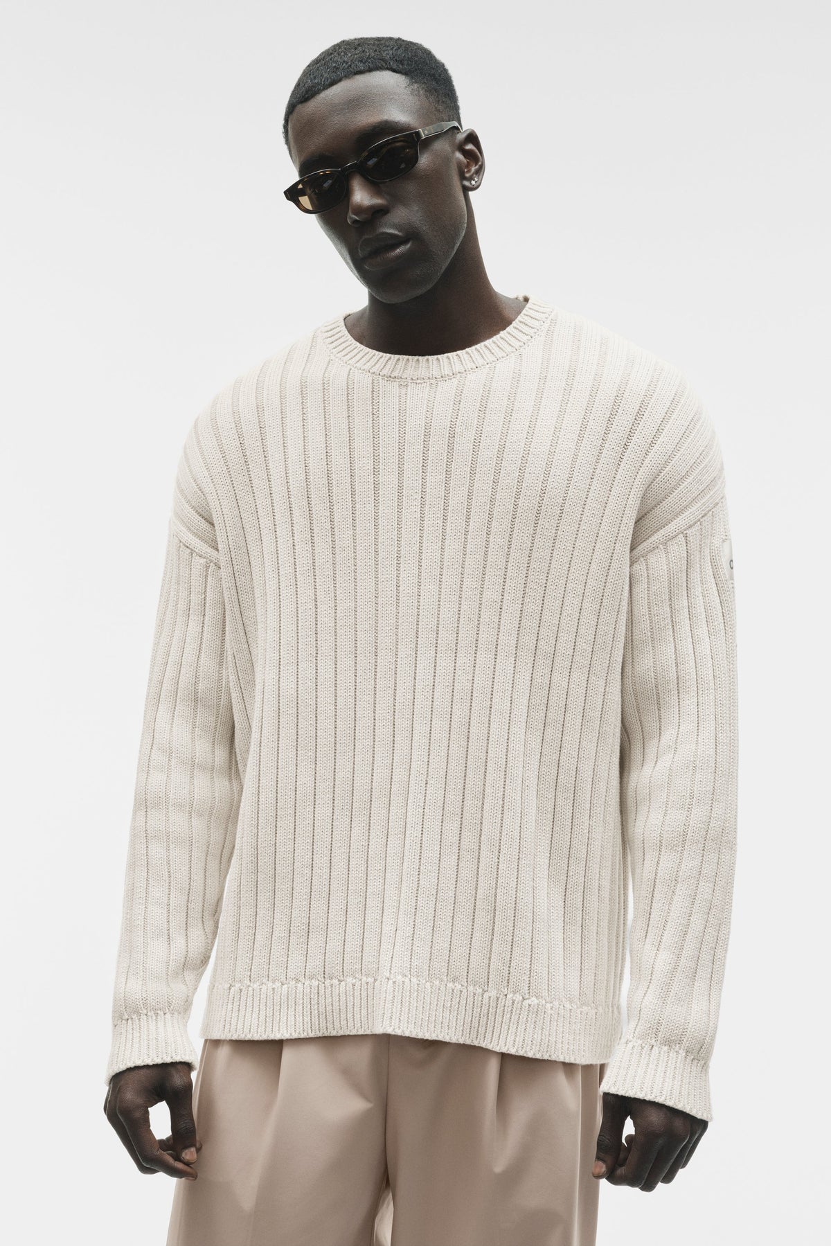 Cotton Rib Parallel Sweater - Bone