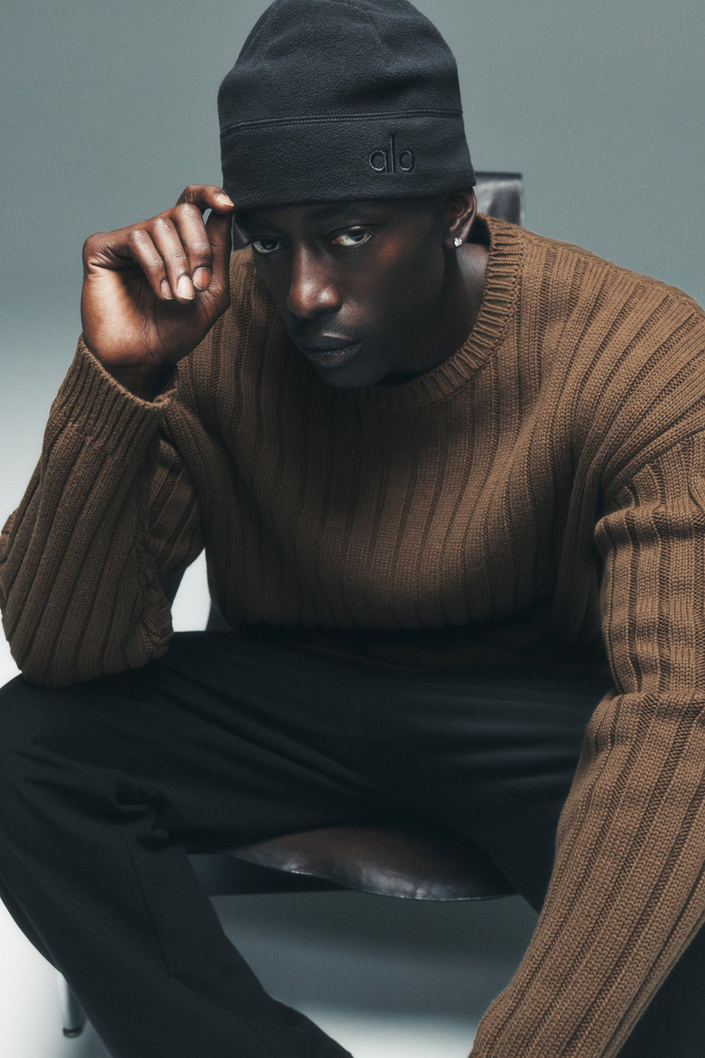 Cotton Rib Parallel Sweater - Java Brown Heather