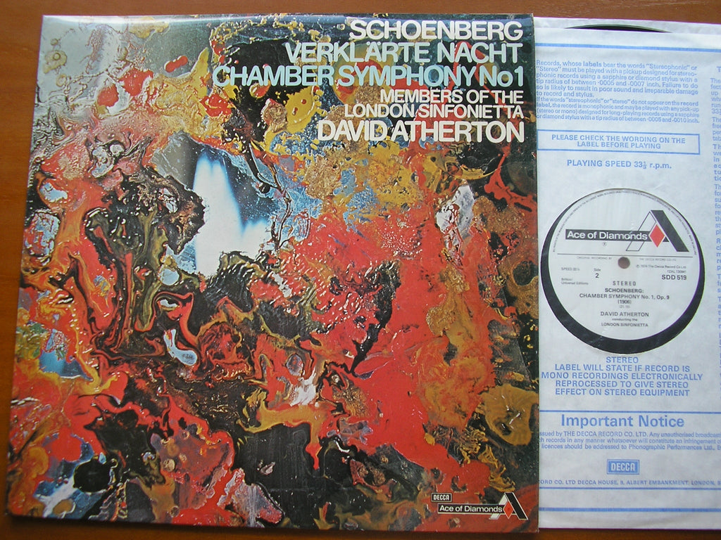SCHOENBERG: VERKLARTE NACHT / CHAMBER SYMPHONY No. 1      ATHERTON / LONDON SINFONIETTA     SDD 519