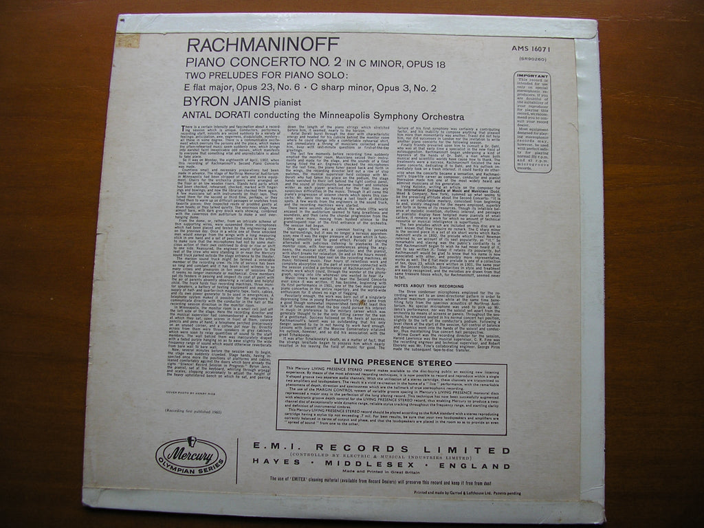 RACHMANINOV: PIANO CONCERTO No. 2     JANIS / MINNEAPOLIS SYMPHONY / DORATI      AMS 16071