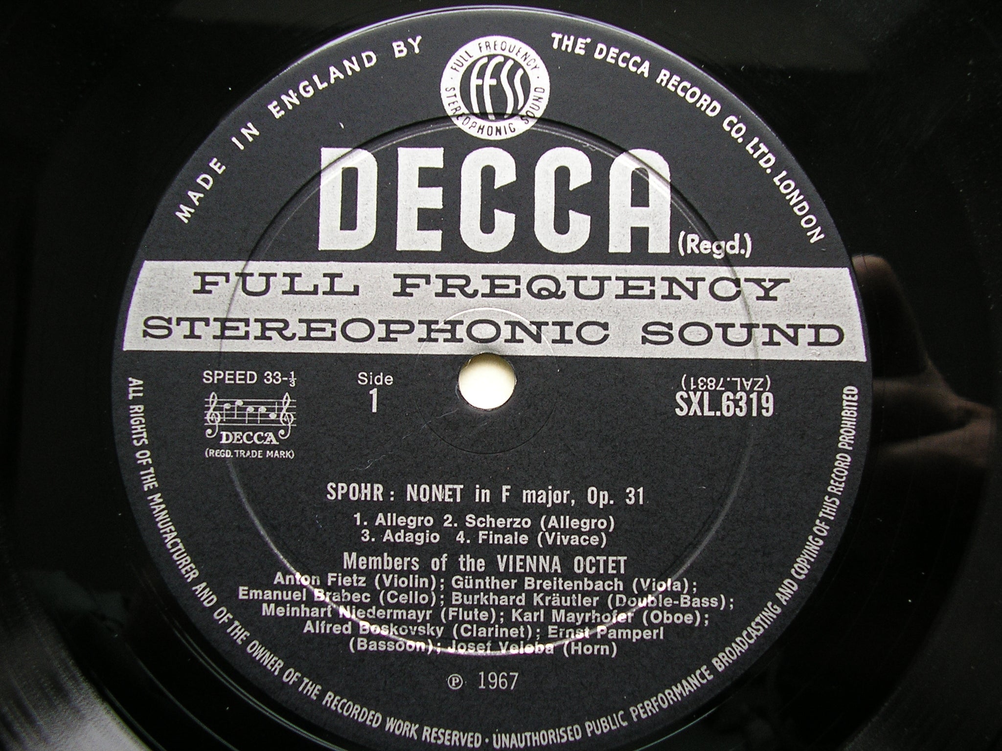 SXL 6319  SPOHR: NONET in F / DOUBLE QUARTET in E     MEMBERS OF THE VIENNA OCTET     ED2