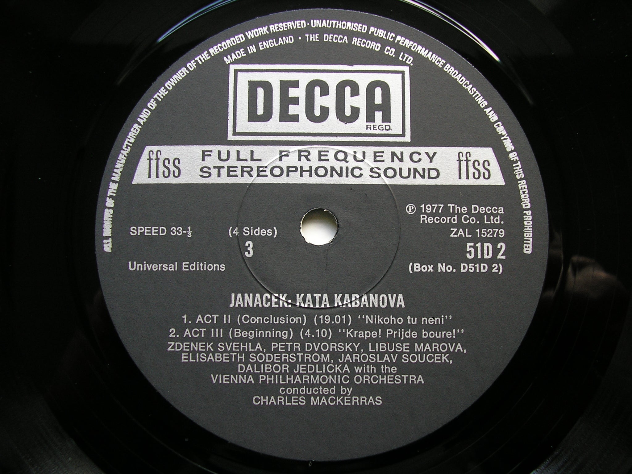 JANACEK: KATYA KABANOVA     SODERSTROM / DORSKY / VIENNA PHILHARMONIC / MACKERRAS     2LP      D51D2