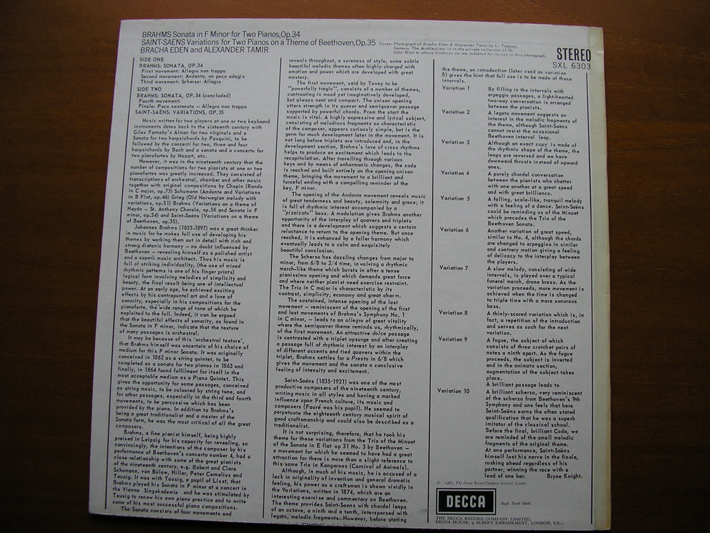 SXL 6303  BRAHMS: SONATA FOR TWO PIANOS / SAINT-SAENS: VARIATIONS      EDEN & TAMIR    ED2