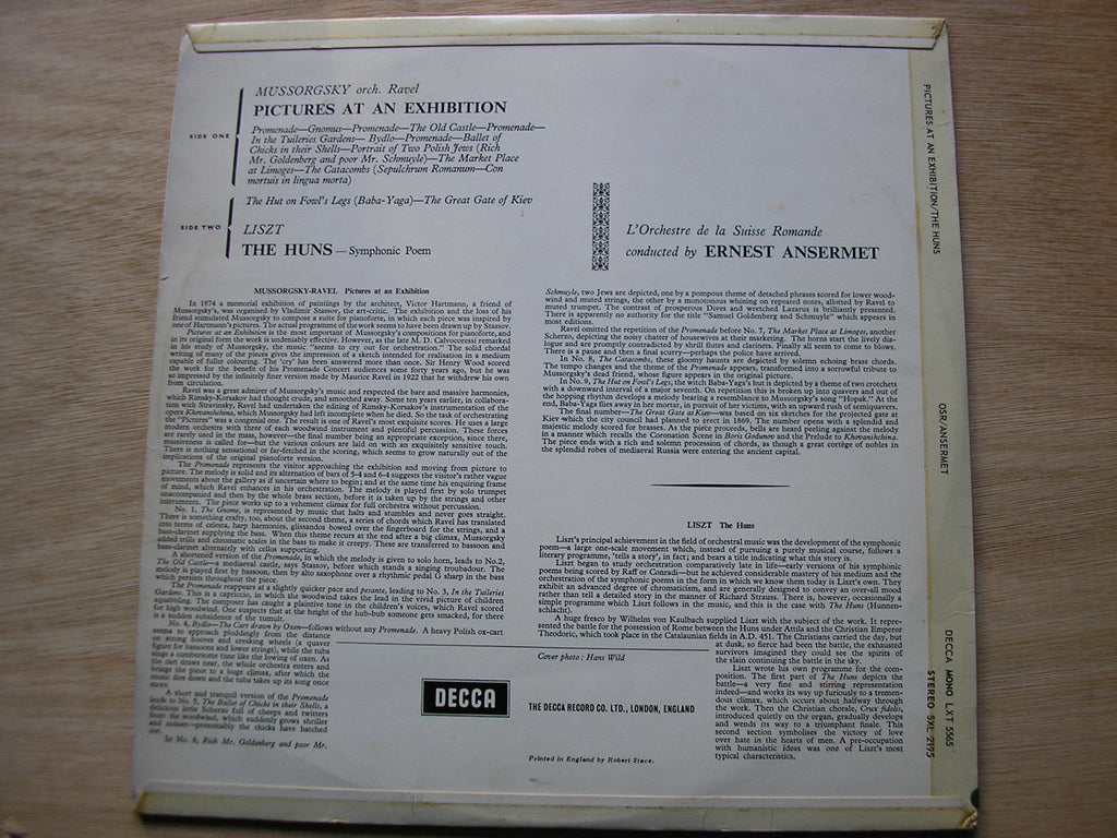 SXL 2195  MUSSORGSKY: PICTURES AT AN EXHIBITION . LISZT: THE HUNS     ANSERMET / SUISSE ROMANDE     ED 2