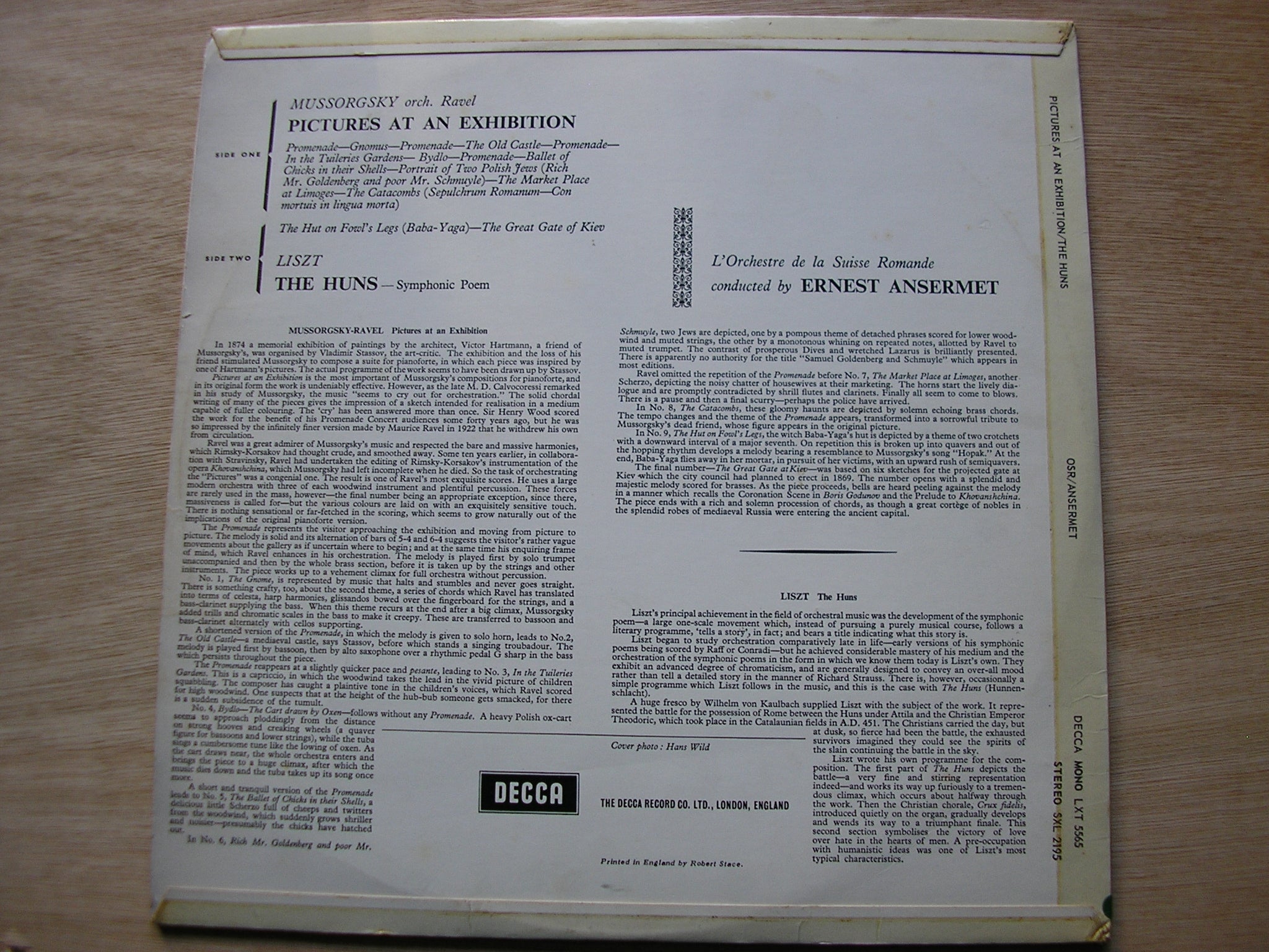 SXL 2195  MUSSORGSKY: PICTURES AT AN EXHIBITION . LISZT: THE HUNS     ANSERMET / SUISSE ROMANDE     ED 2