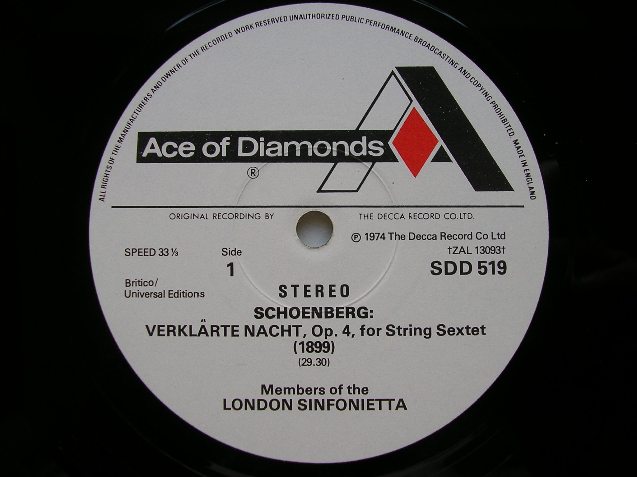 SCHOENBERG: VERKLARTE NACHT / CHAMBER SYMPHONY No. 1      ATHERTON / LONDON SINFONIETTA     SDD 519