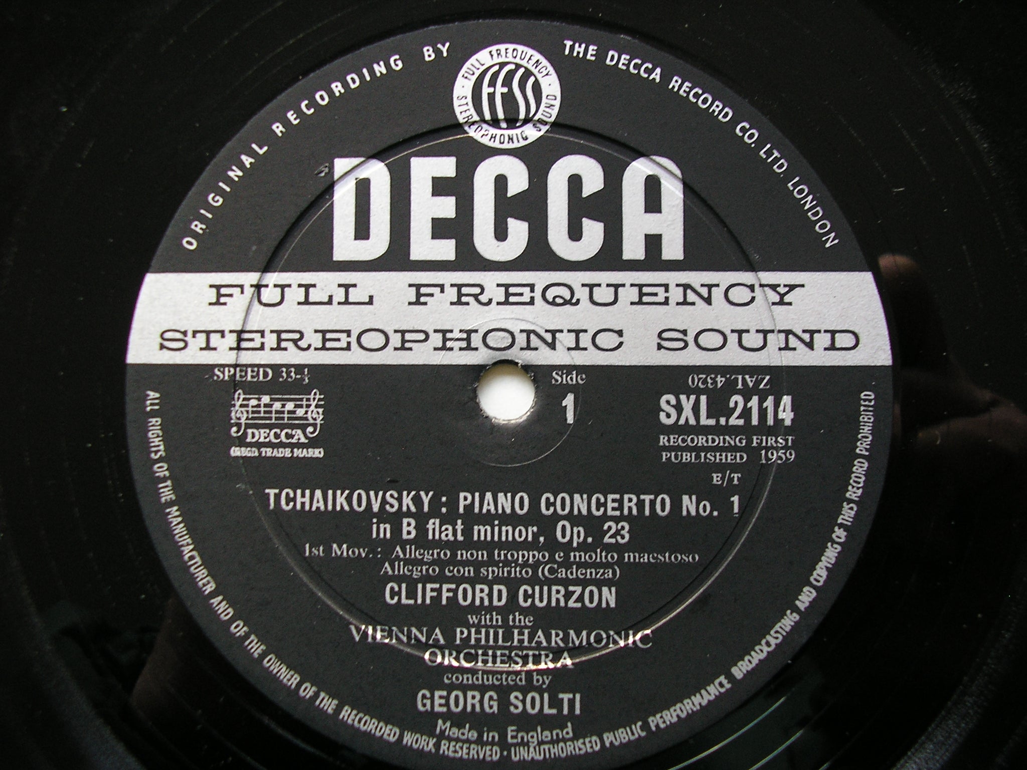 SXL 2114  TCHAIKOVSKY: PIANO CONCERTO     CURZON / VIENNA PHILHARMONIC / SOLTI   ED 1