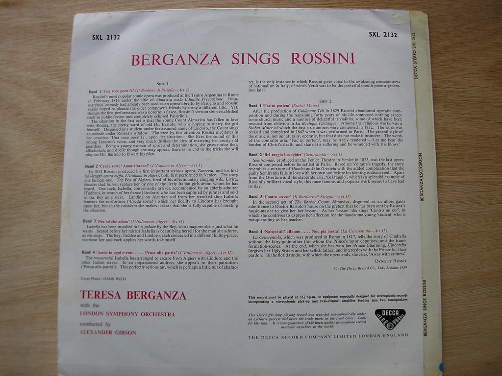 SXL 2132  BERGANZA SINGS ROSSINI: OPERA ARIAS / STABAT MATER     BERGANZA / LONDON SYMPHONY / GIBSON     ED 1