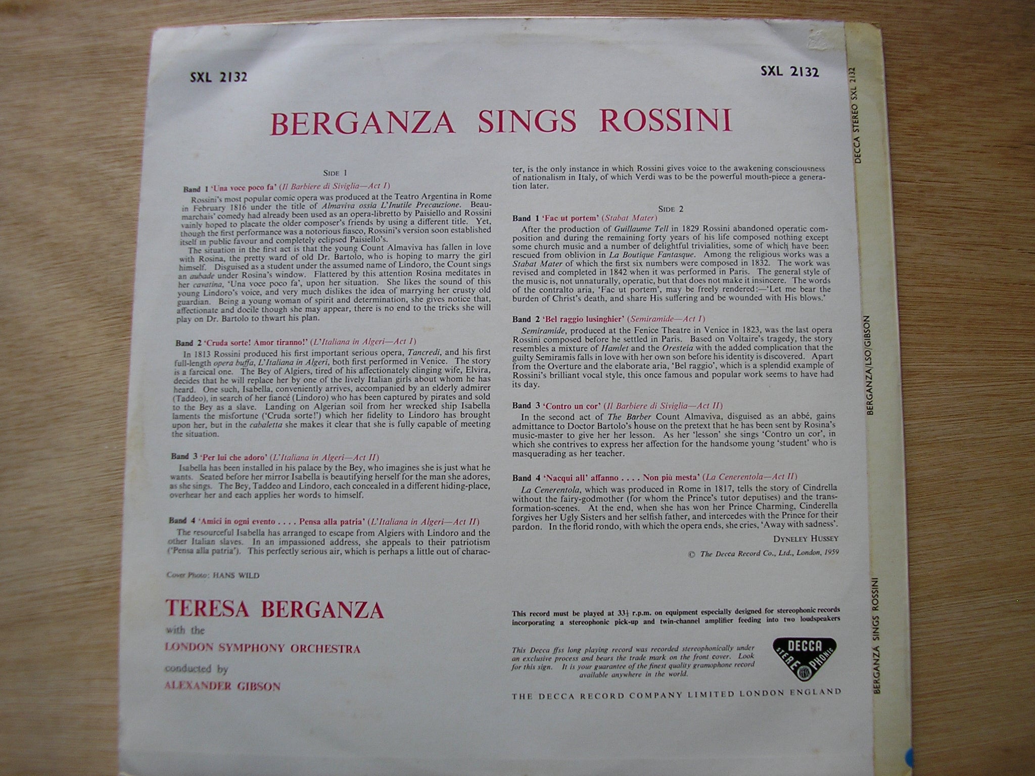 SXL 2132  BERGANZA SINGS ROSSINI: OPERA ARIAS / STABAT MATER     BERGANZA / LONDON SYMPHONY / GIBSON     ED 1