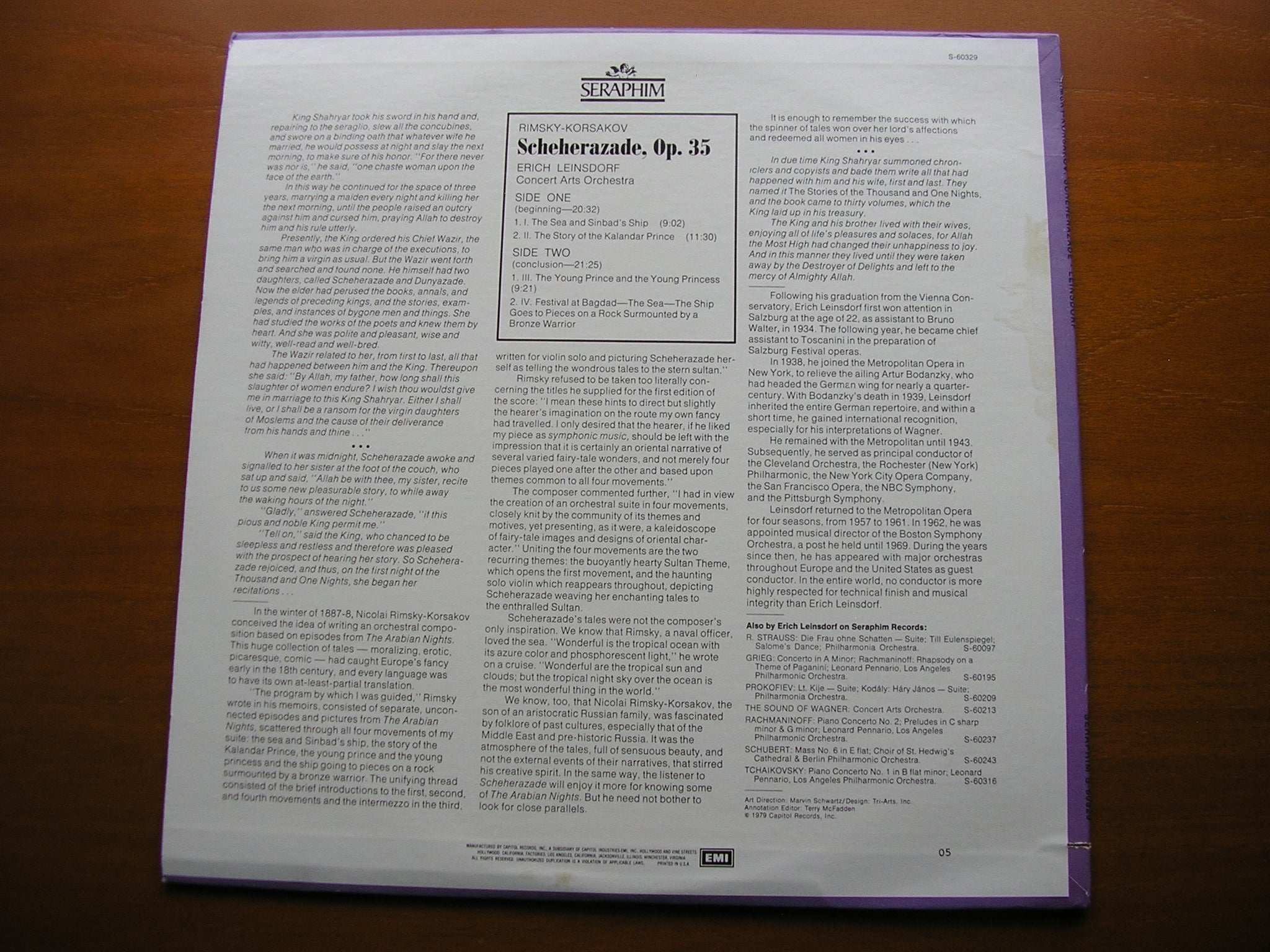 RIMSKY-KORSAKOV: SCHEHERAZADE   ERICH LEINSDORF / CONCERT ARTS ORCHESTRA   S-60329
