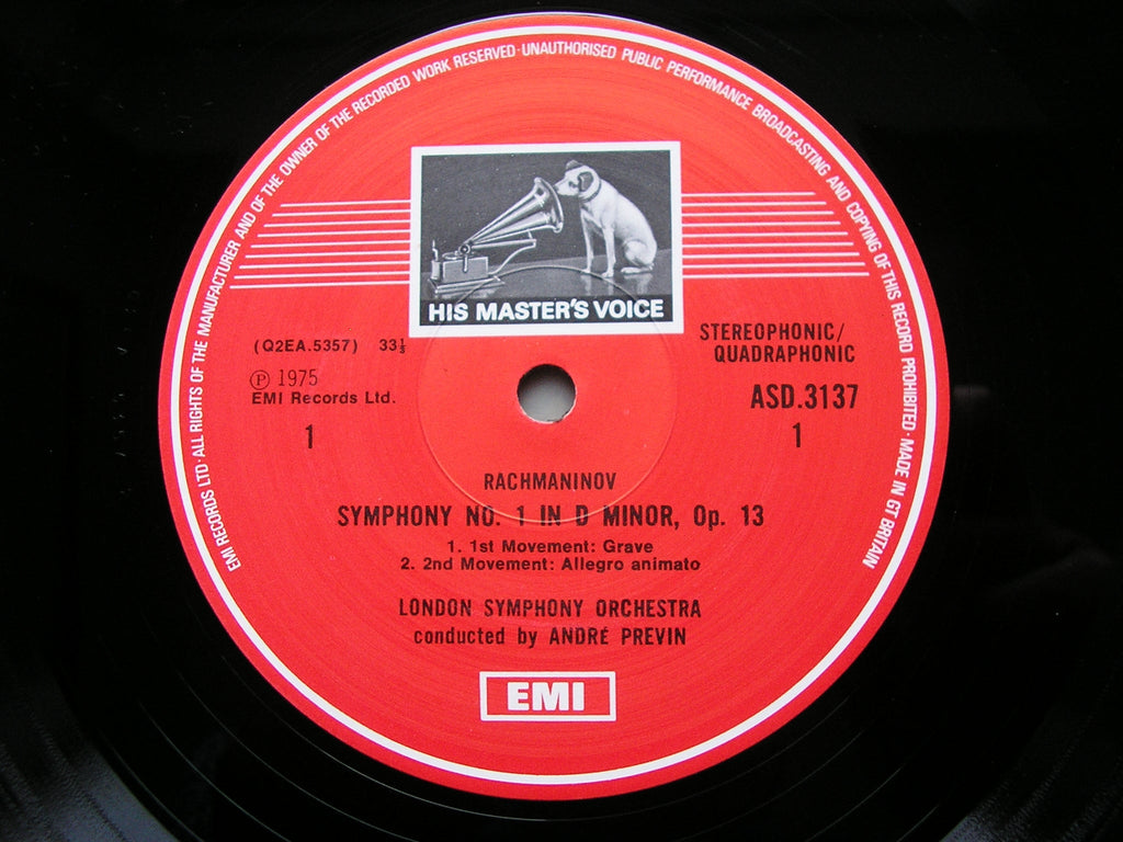 RACHMANINOV: SYMPHONY No. 1       PREVIN / LONDON SYMPHONY     ASD 3137