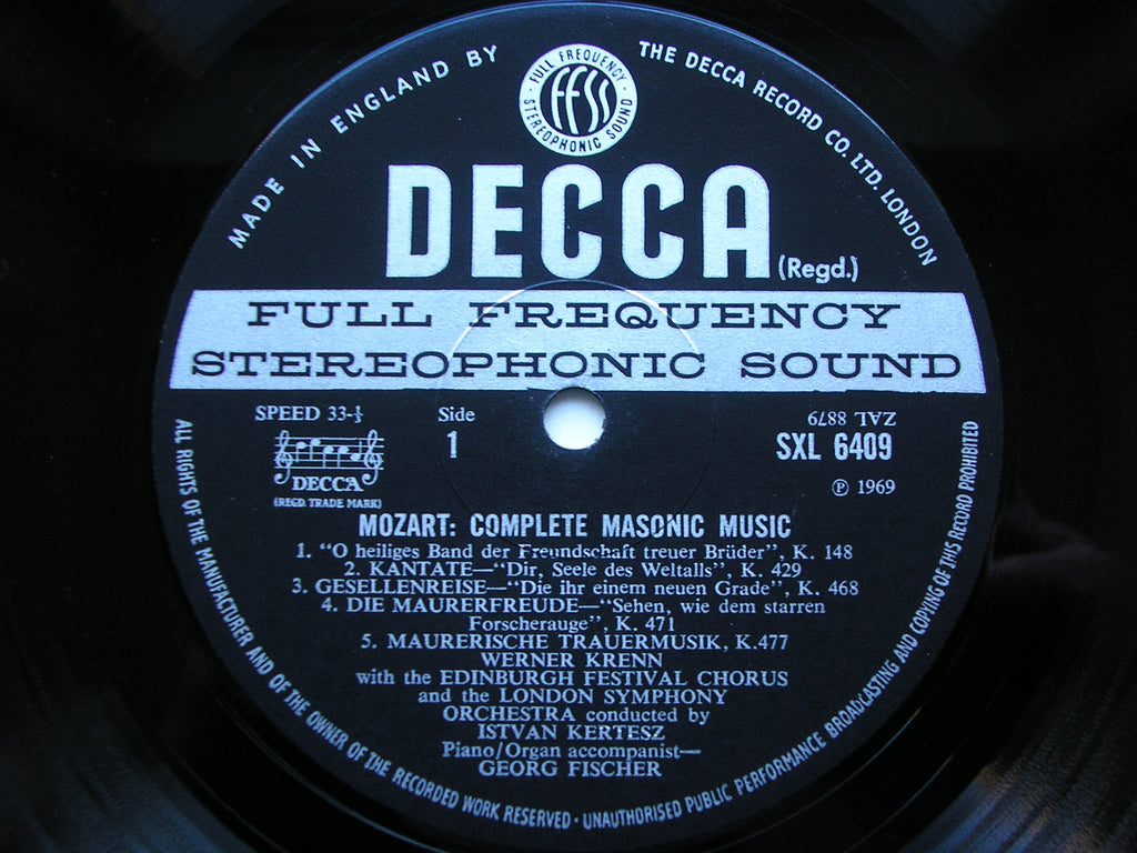 SXL 6409 MOZART: COMPLETE MASONIC MUSIC     KERTESZ / LONDON SYMPHONY    ED3