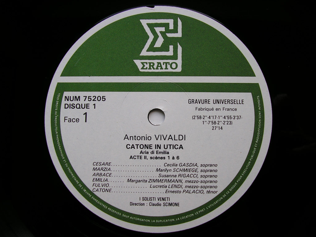 VIVALDI: IL CATONE IN UTICA  (1735)     SOLOISTS / I SOLOISTI VENETI / SCIMONE   2LP    NUM 75204