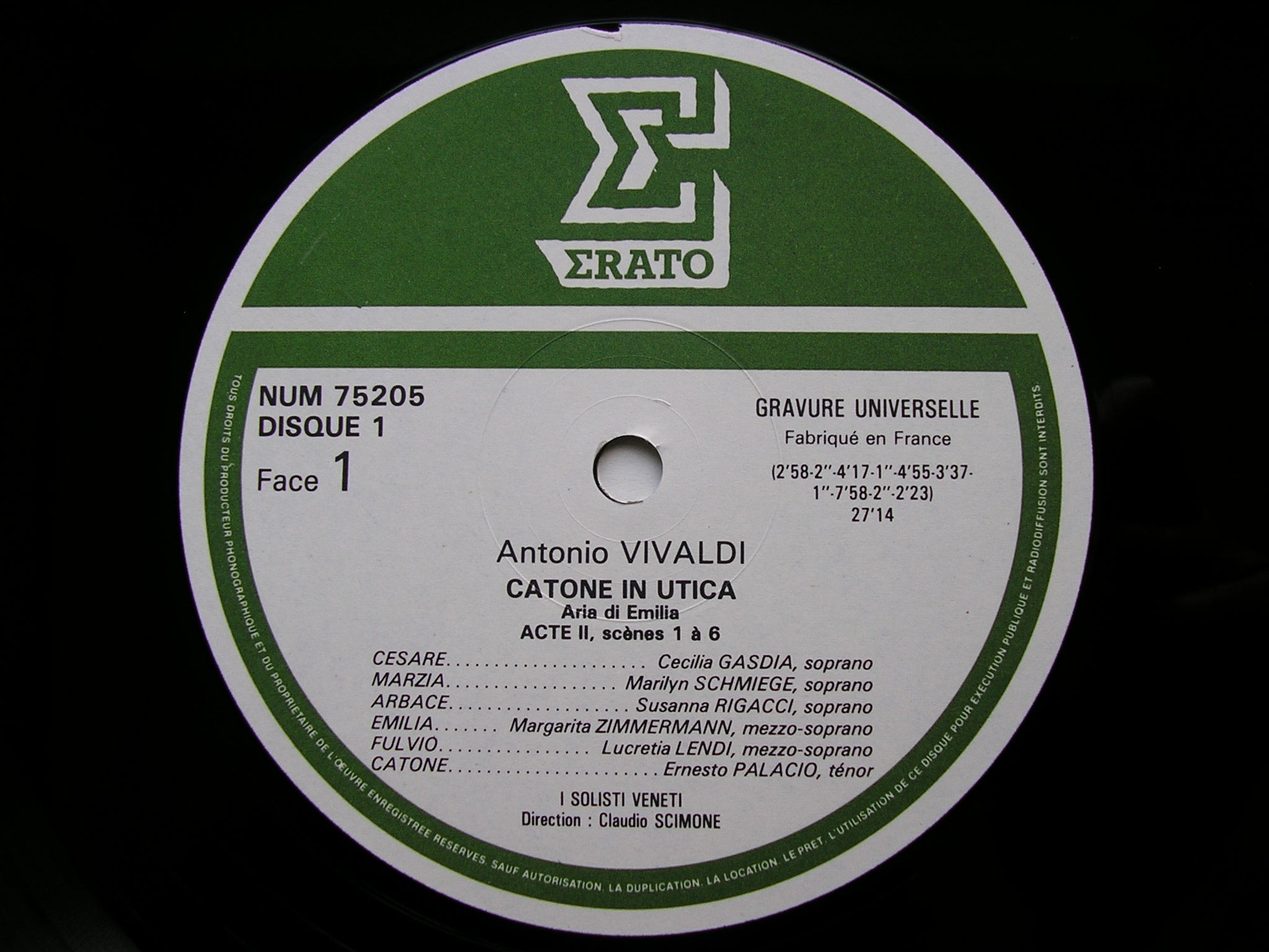 VIVALDI: IL CATONE IN UTICA  (1735)     SOLOISTS / I SOLOISTI VENETI / SCIMONE   2LP    NUM 75204