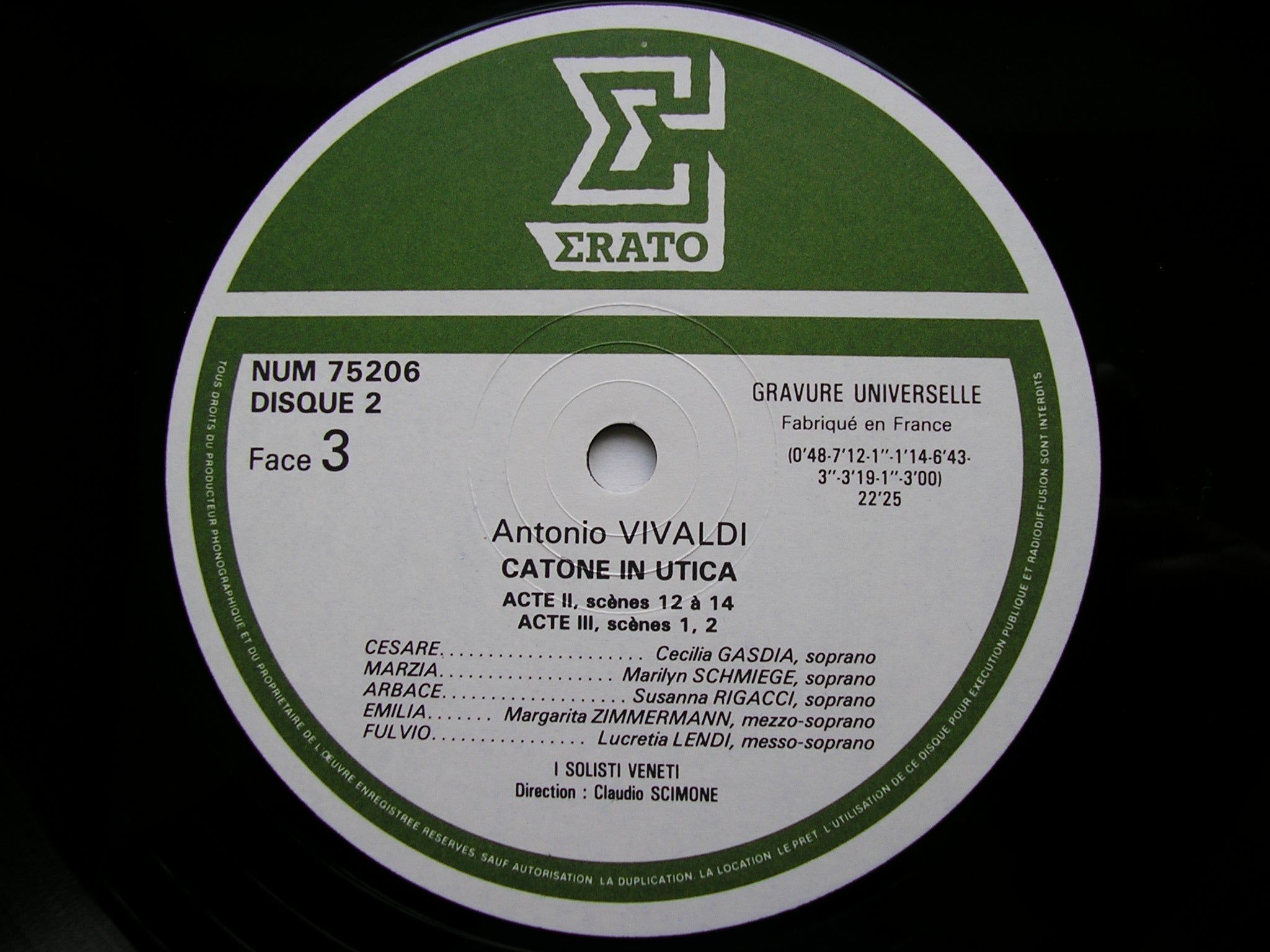 VIVALDI: IL CATONE IN UTICA  (1735)     SOLOISTS / I SOLOISTI VENETI / SCIMONE   2LP    NUM 75204