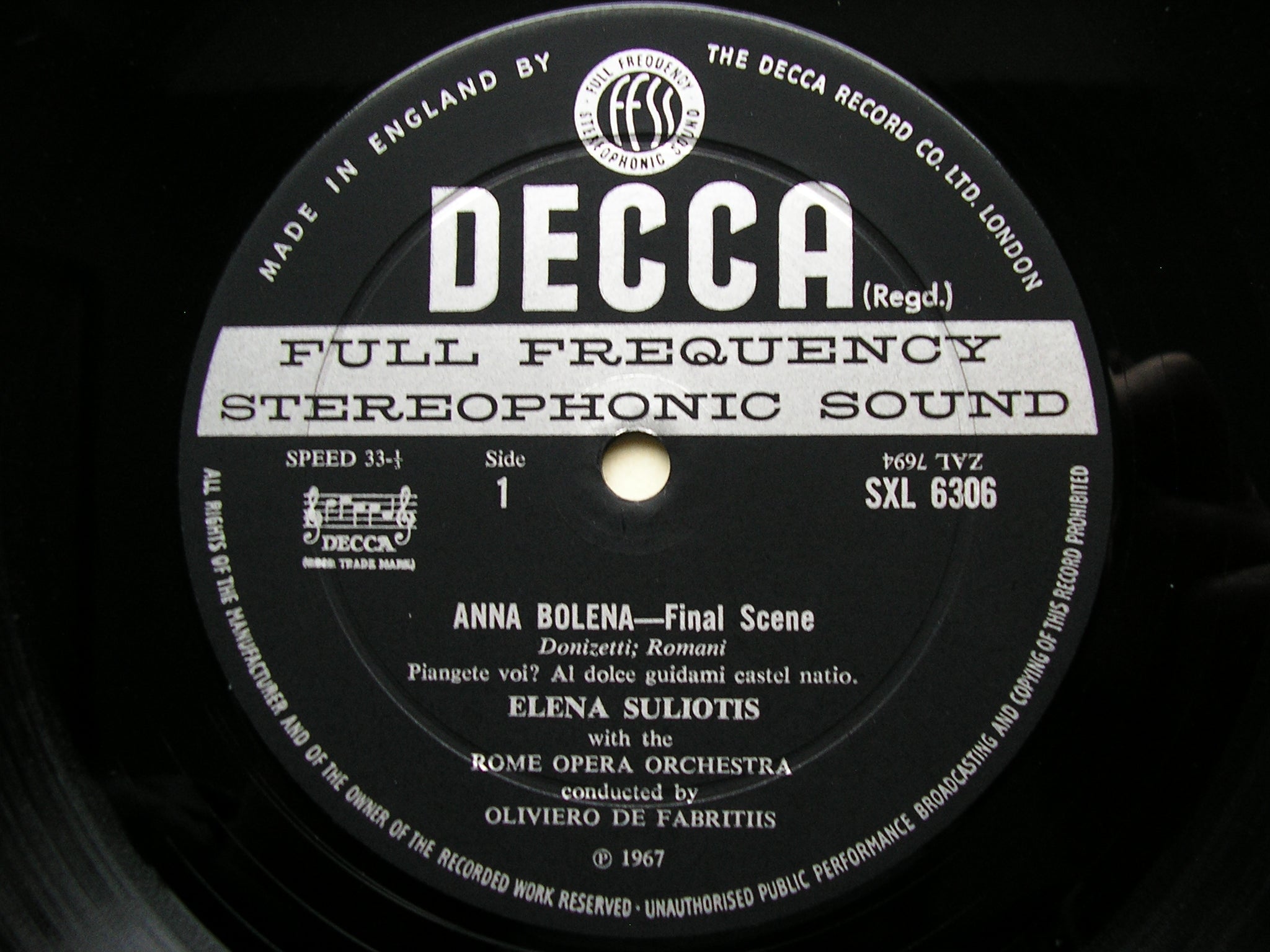SXL 6306  ELENA SULIOTIS SINGS DONIZETTI & VERDI     ROME OPERA ORCHESTRA / DE FABRITIIS    ED2