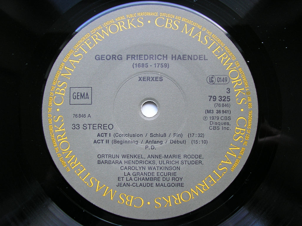 HANDEL: XERXES (1738)      SOLOISTS / LA GRANDE ECURIE ET LA CHAMBRE DU ROY / MALGOIRE    3LP    79325                  3LP
