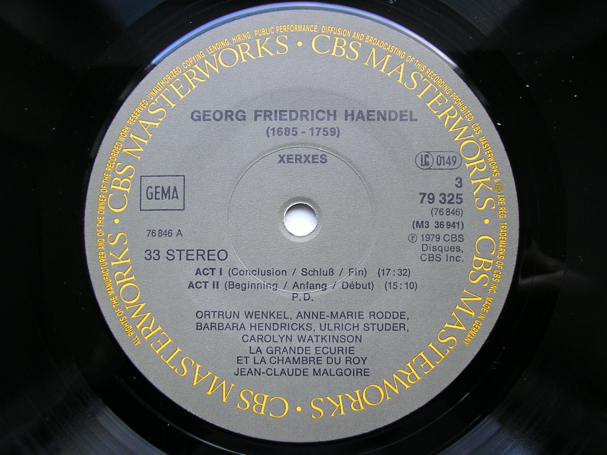 HANDEL: XERXES (1738)      SOLOISTS / LA GRANDE ECURIE ET LA CHAMBRE DU ROY / MALGOIRE    3LP    79325                  3LP