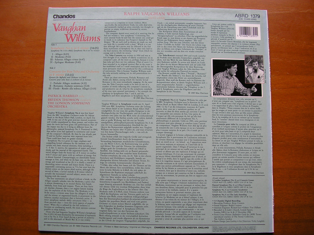 VAUGH WILLIAMS: SYMPHONY No. 6 /TUBA CONCERTO     HARRILD / LONDON SYMPHONY / HANDLEY     ABRD 1379