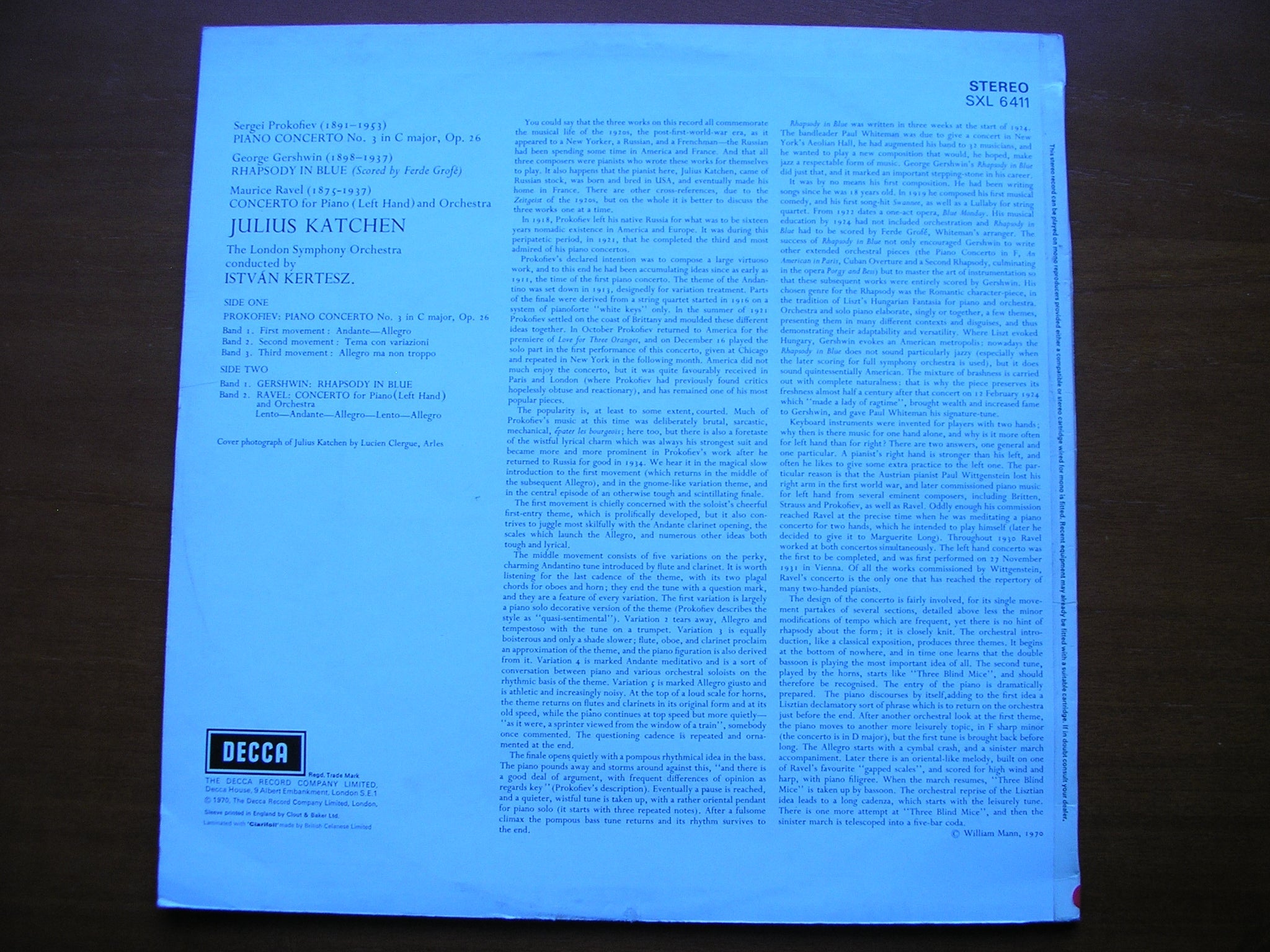 SXL 6411 PROKOFIEV / GERSHWIN / RAVEL: PIANO CONCERTOS     KATCHEN / LONDON SYMPHONY / KERTESZ     ED3