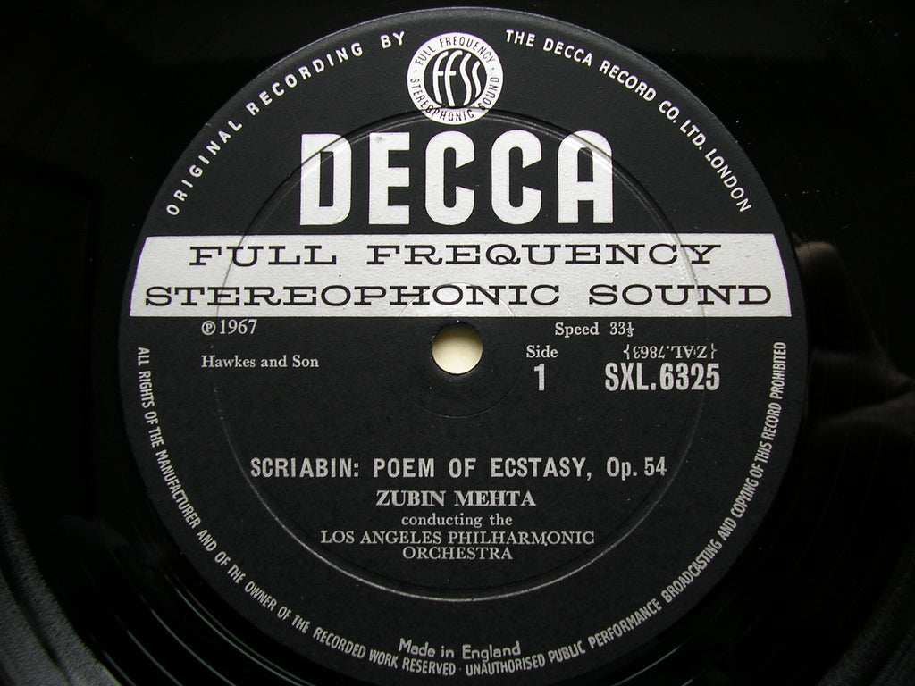 SXL 6325  SCRIABIN: POEM OF ECSTASY / SCHOENBERG: VERKLARTE NACHT    ZUBIN MEHTA / LOS ANGELES PHILHARMONIC    ED1