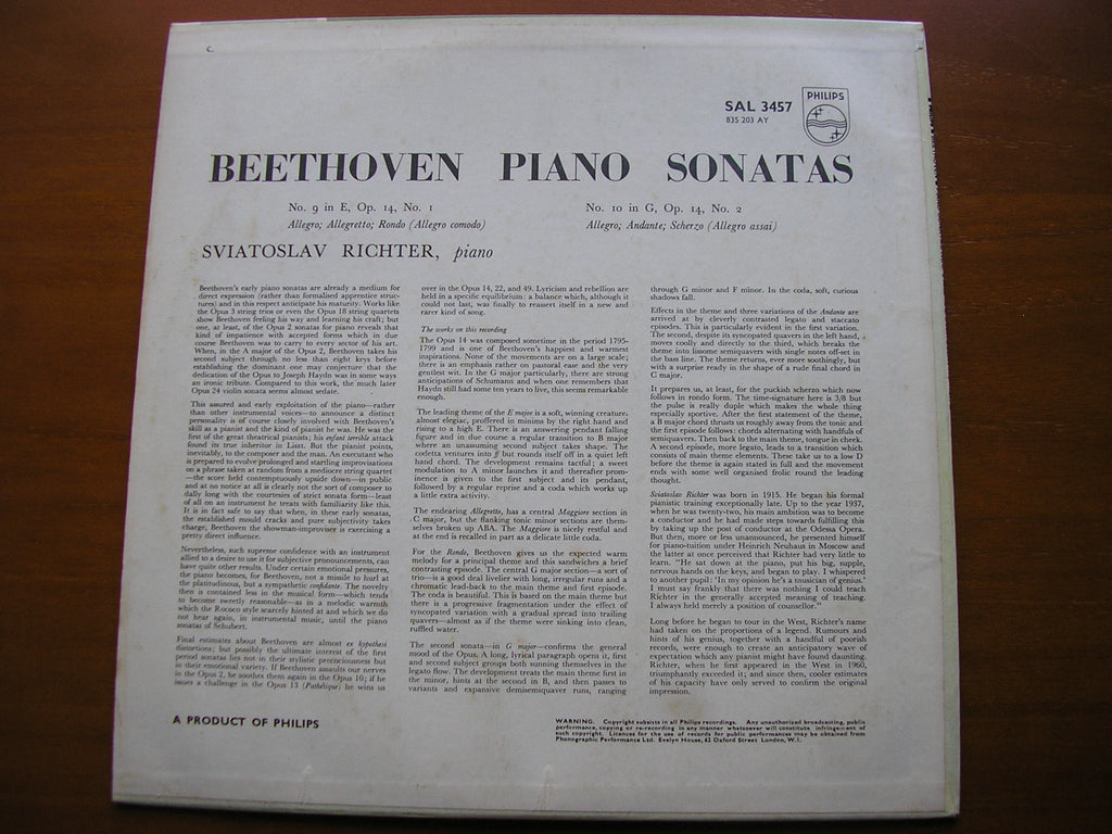 BEETHOVEN: PIANO SONATAS Nos. 9 & 10       SVIATOSLAV RICHTER      SAL 3457