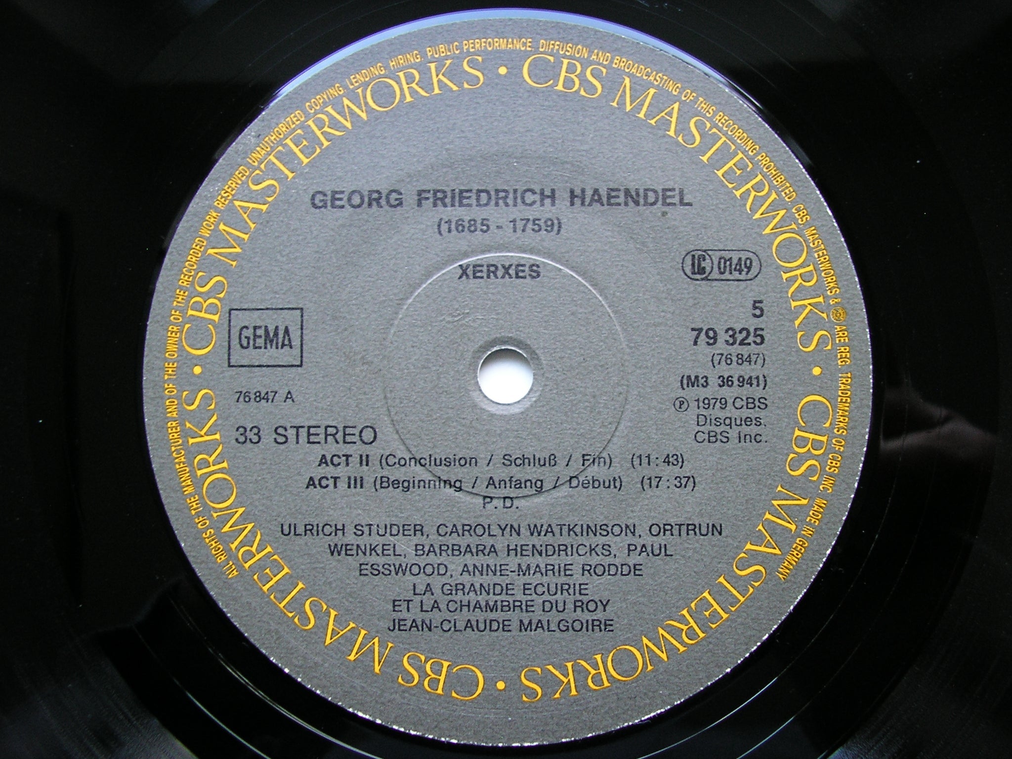 HANDEL: XERXES (1738)      SOLOISTS / LA GRANDE ECURIE ET LA CHAMBRE DU ROY / MALGOIRE    3LP    79325                  3LP