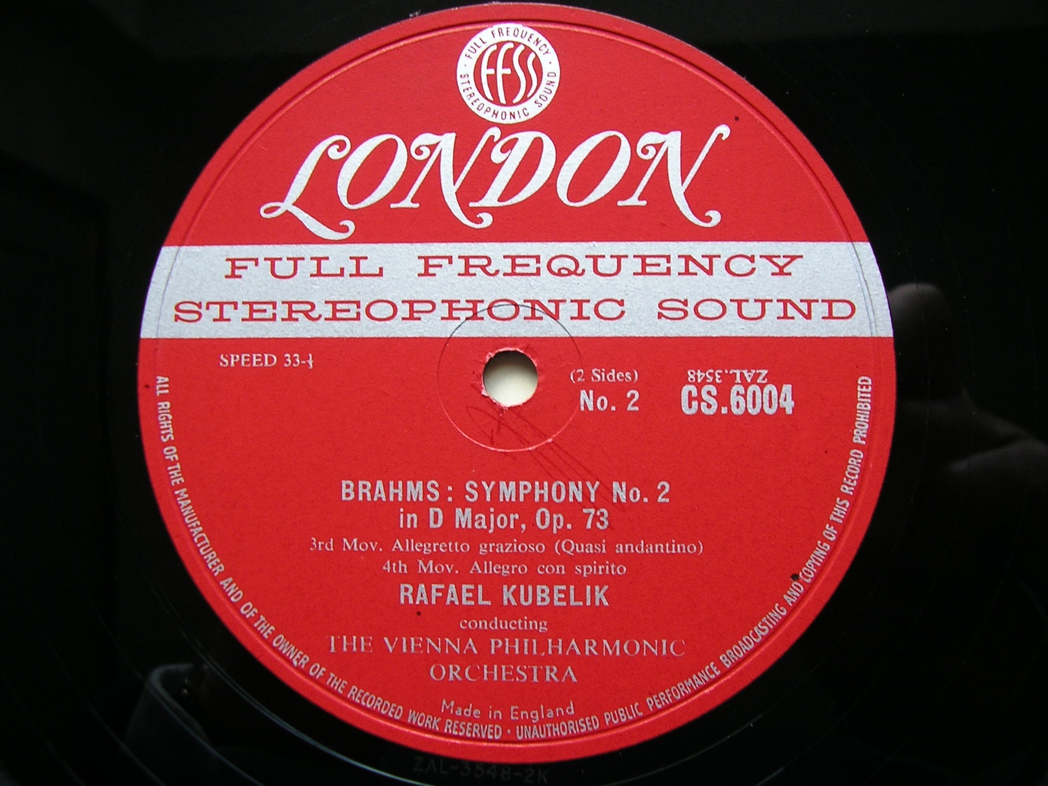 BRAHMS: SYMPHONY No. 2   RAFAEL KUBELIK / VIENNA PHILHARMONIC    CS 6004