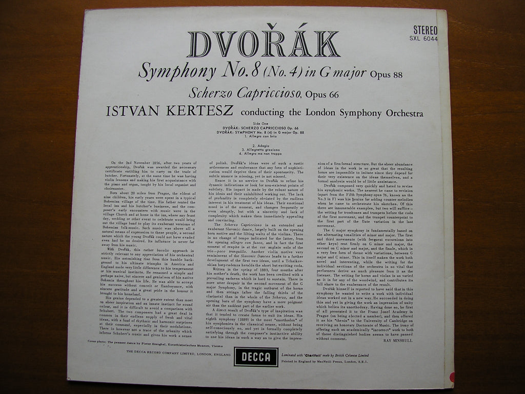 SXL 6044  DVORAK: SYMPHONY No. 8 / SCHERZO CAPRICCIOSO     KERTESZ / LONDON SYMPHONY     ED3