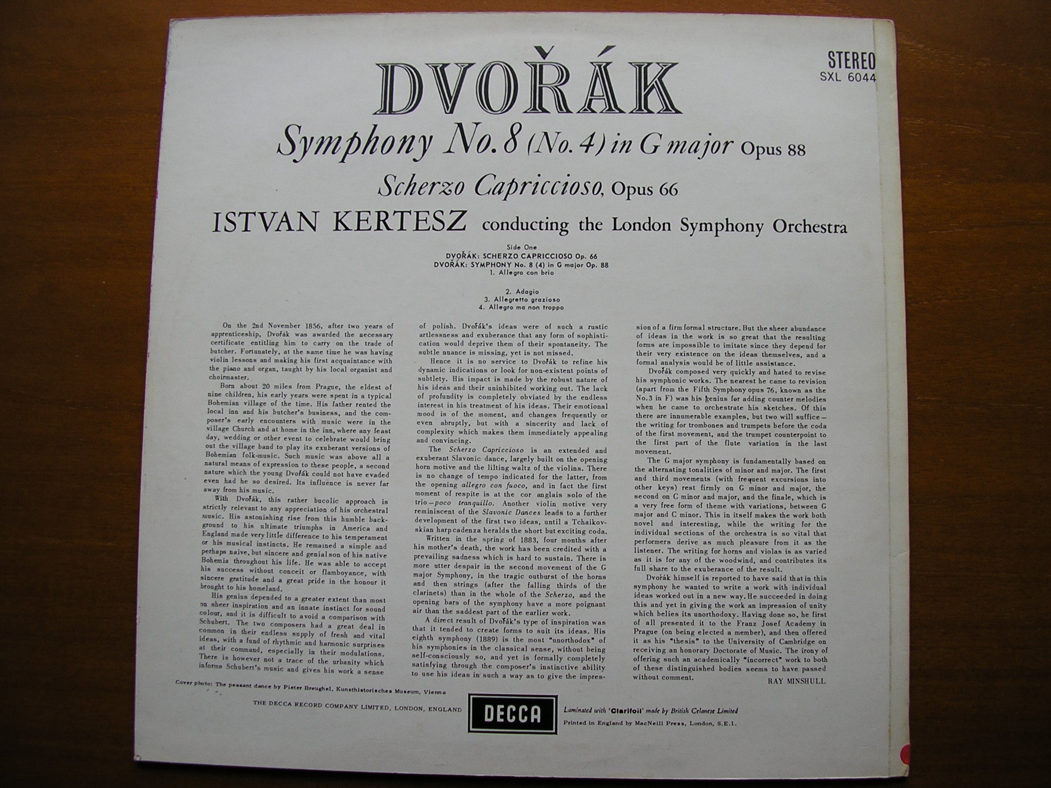 SXL 6044  DVORAK: SYMPHONY No. 8 / SCHERZO CAPRICCIOSO     KERTESZ / LONDON SYMPHONY     ED3
