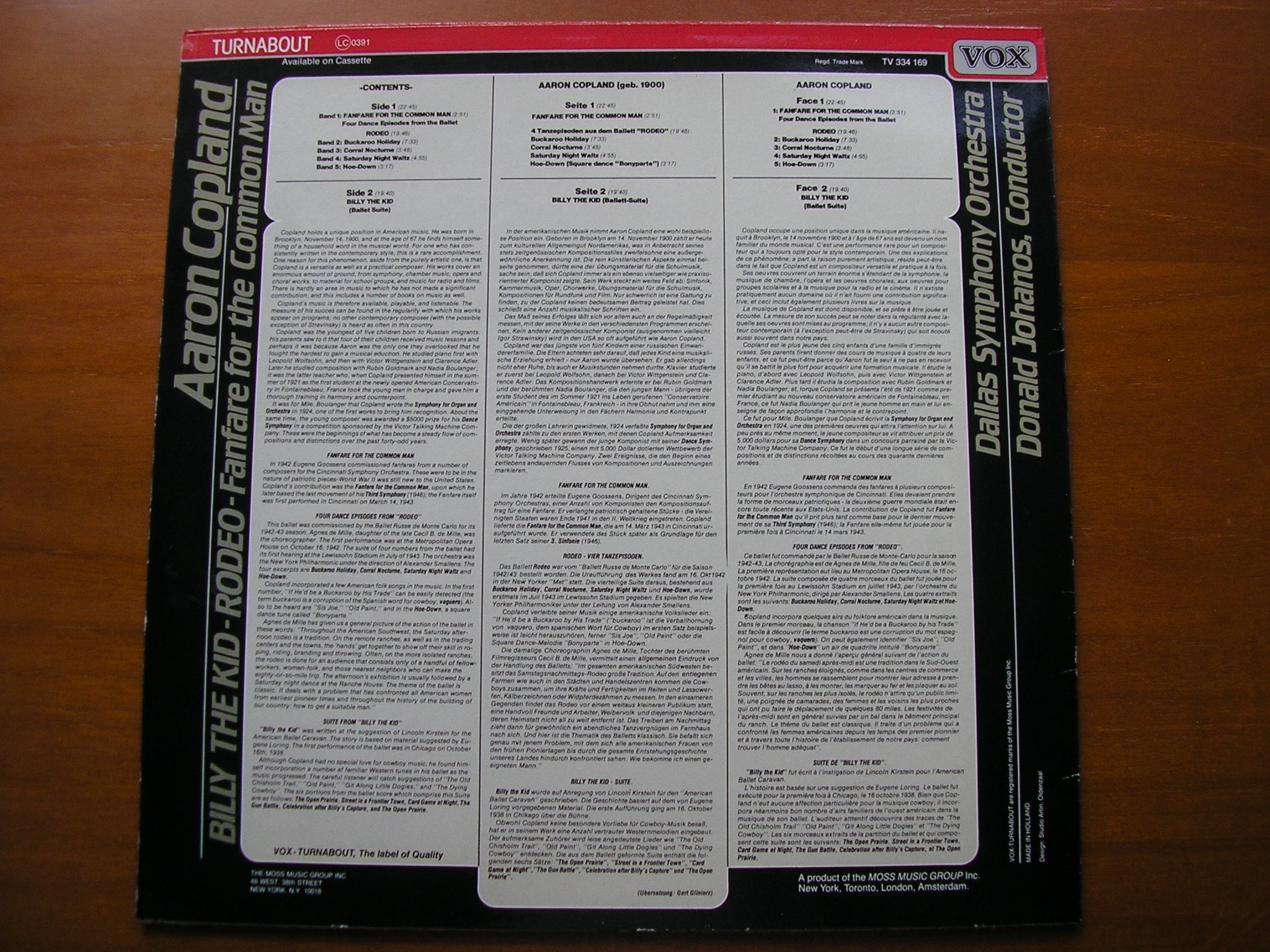 COPLAND: BILLY THE KID / RODEO / FANFARE FOR THE COMMON MAN     DALLAS SYMPHONY / JOHANOS   TV 334 169