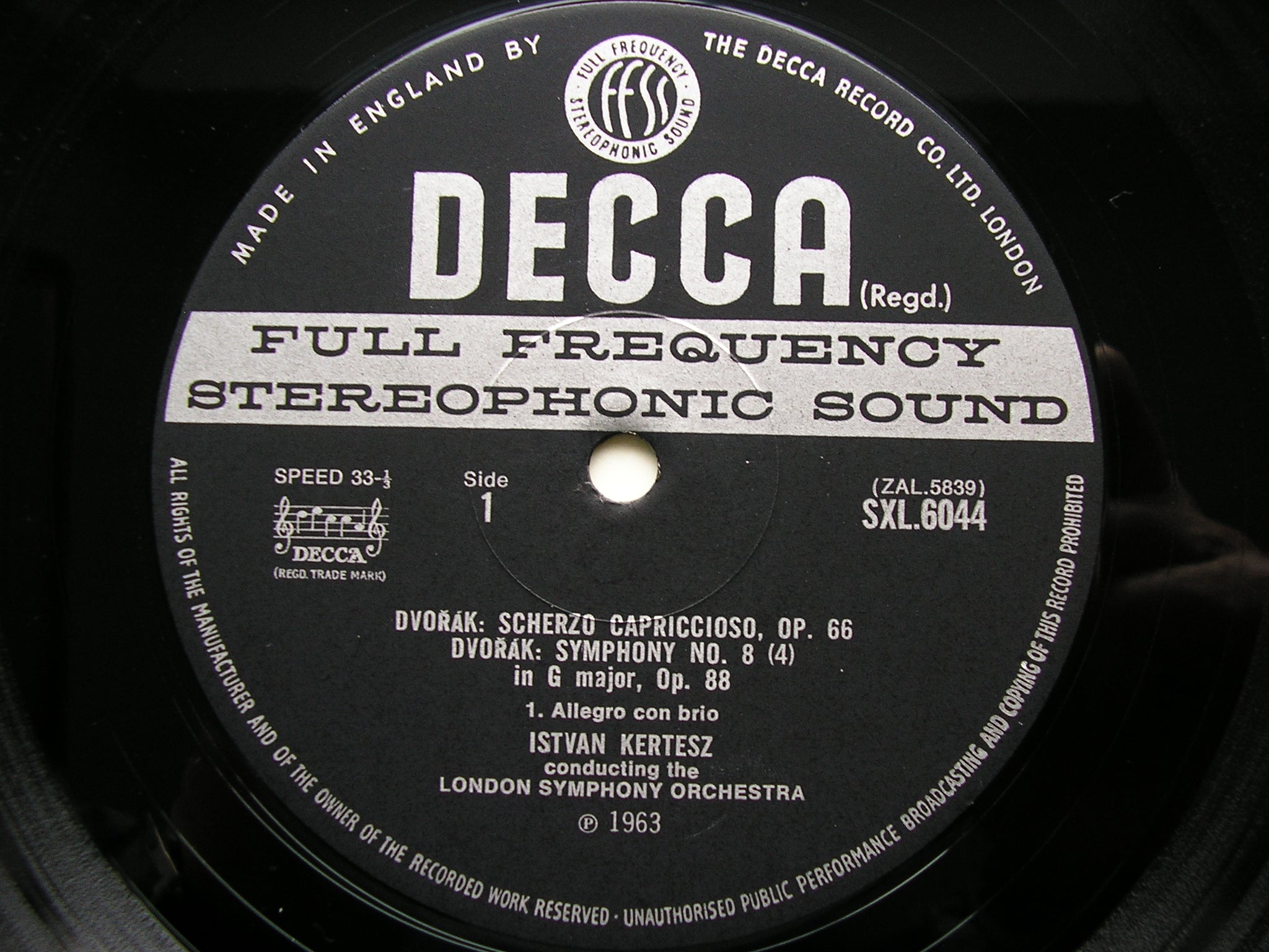 SXL 6044  DVORAK: SYMPHONY No. 8 / SCHERZO CAPRICCIOSO     KERTESZ / LONDON SYMPHONY     ED3