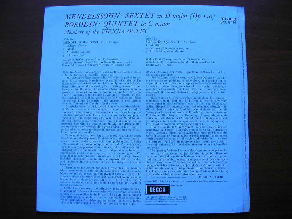 SXL 6414 MENDELSSOHN: SEXTET / BORODIN: QUINTET     MEMBERS OF VIENNA OCTET    ED3