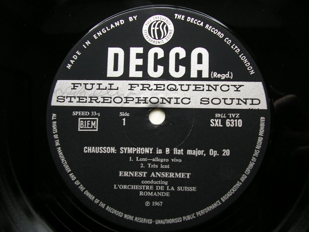SXL 6310  CHAUSSON: SYMPHONY in B  / FRANCK: LES EOLIDES      ANSERMET / SUISSE ROMANDE    ED3