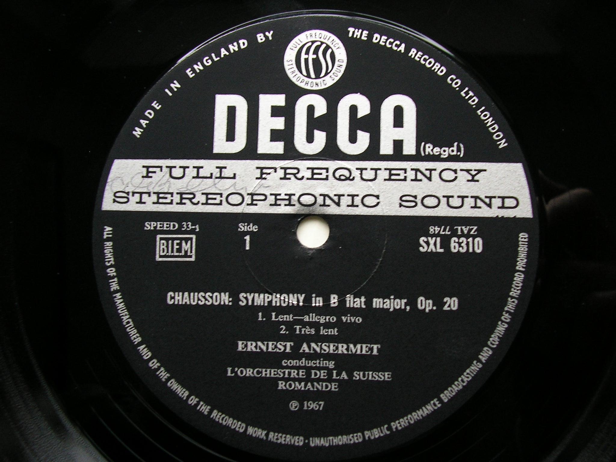 SXL 6310  CHAUSSON: SYMPHONY in B  / FRANCK: LES EOLIDES      ANSERMET / SUISSE ROMANDE    ED3