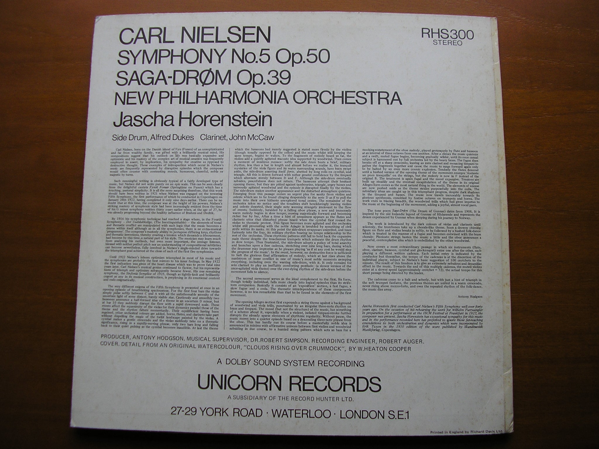 NIELSEN: SYMPHONY No. 5 / SAGA - DROM     HORENSTEIN / NEW PHILHARMONIA    RHS 300