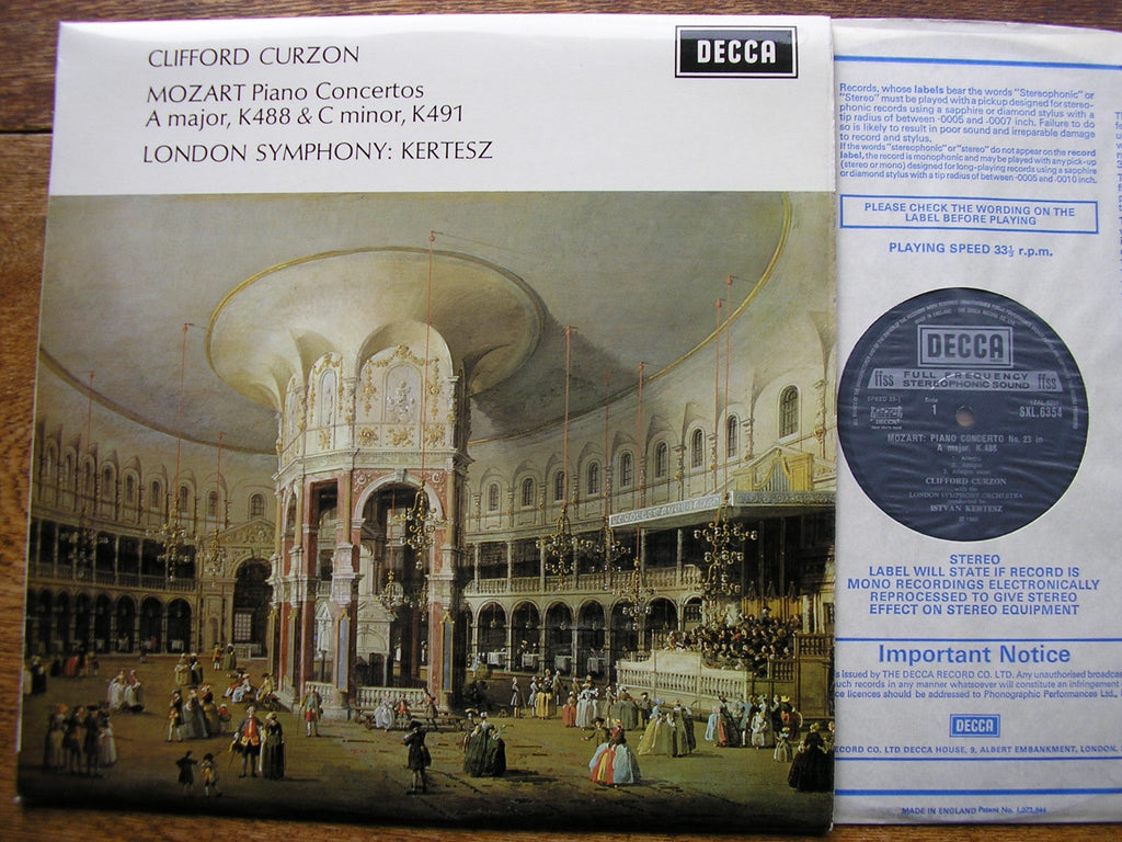 SXL 6354 MOZART: PIANO CONCERTOS Nos. 23 K488 & 24 K491 CURZON / LONDON SYMPHONY / KERTESZ
