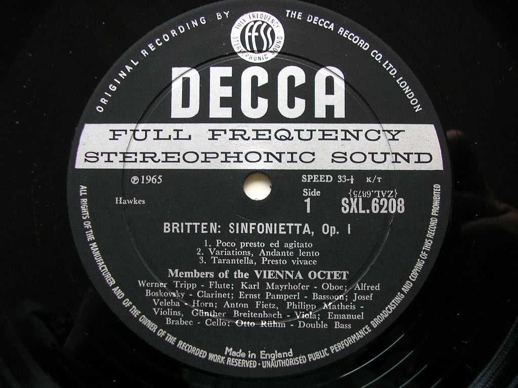 SXL 6208 BRITTEN: SINFONIETTA / HINDEMITH: OCTET VIENNA OCTET