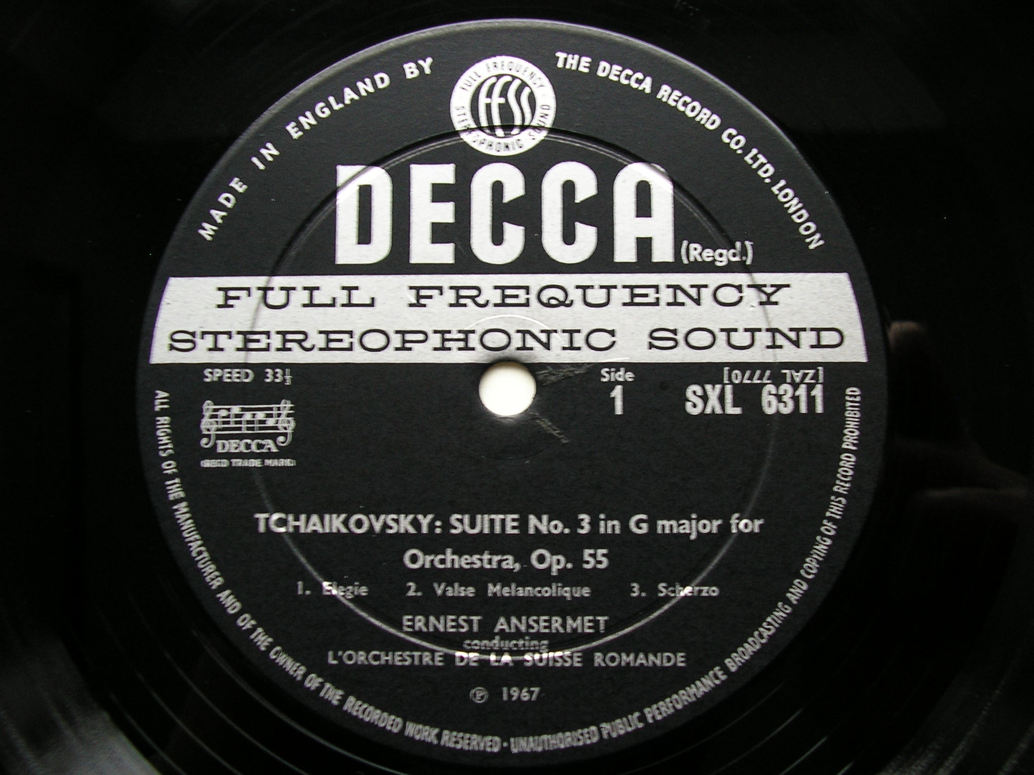 SXL 6311  TCHAIKOVSKY:  SUITE No. 3  Op. 55      RICCI / SUISSE ROMANDE / ANSERMET    ED2