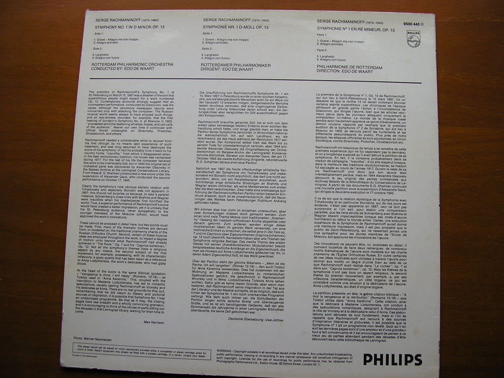 RACHMANINOV: SYMPHONY No. 1        DE WAART / ROTTERDAM PHILHARMONIC    9500 445