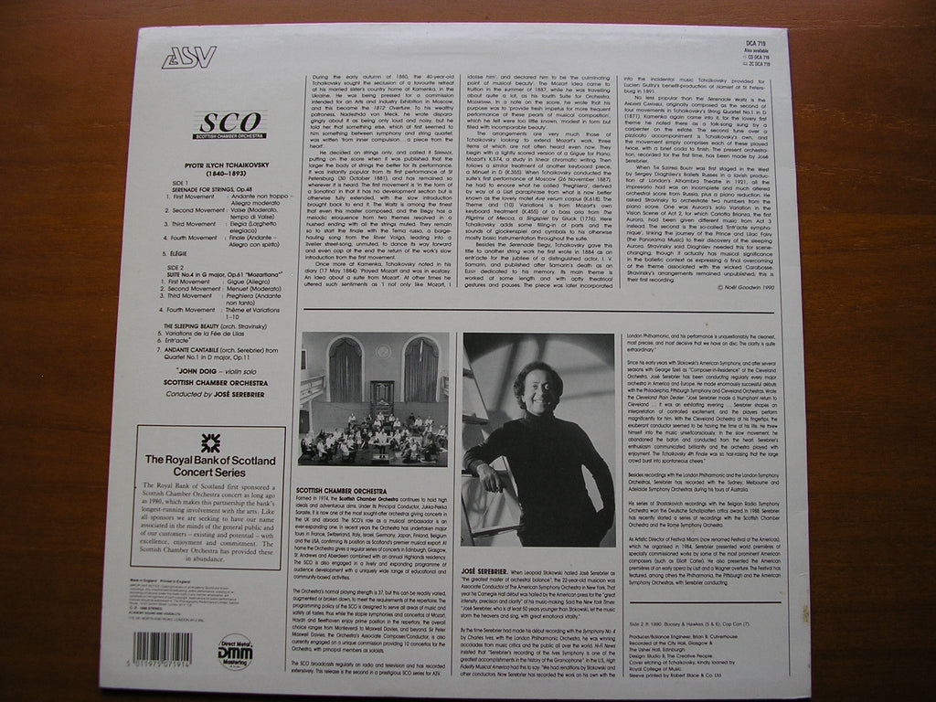 TCHAIKOVSKY: SERENADE FOR STRINGS / SUITE No. 4 'Mozartiana' / ELEGY      SEREBRIER / SCOTTISH CHAMBER ORCHESTRA   DCA 719