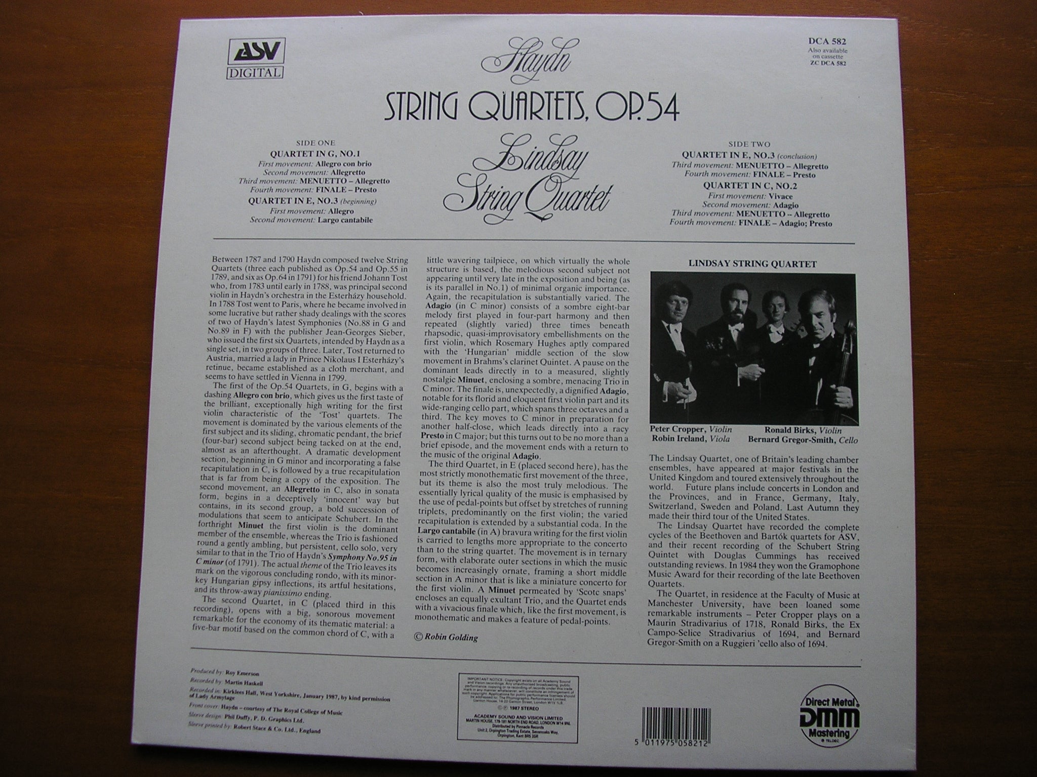 HAYDN: STRING QUARTETS Op. 54     LINDSAY QUARTET    DCA 582