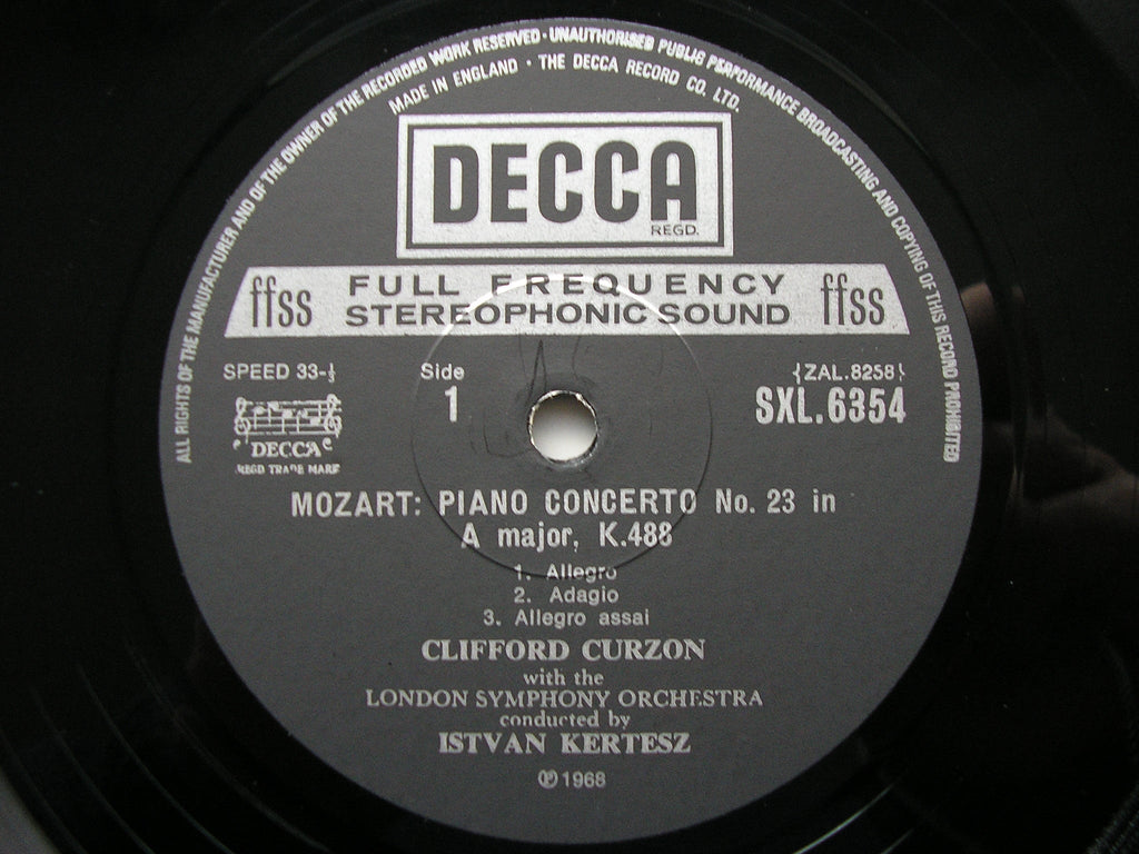 SXL 6354 MOZART: PIANO CONCERTOS Nos. 23 K488 & 24 K491 CURZON / LONDON SYMPHONY / KERTESZ