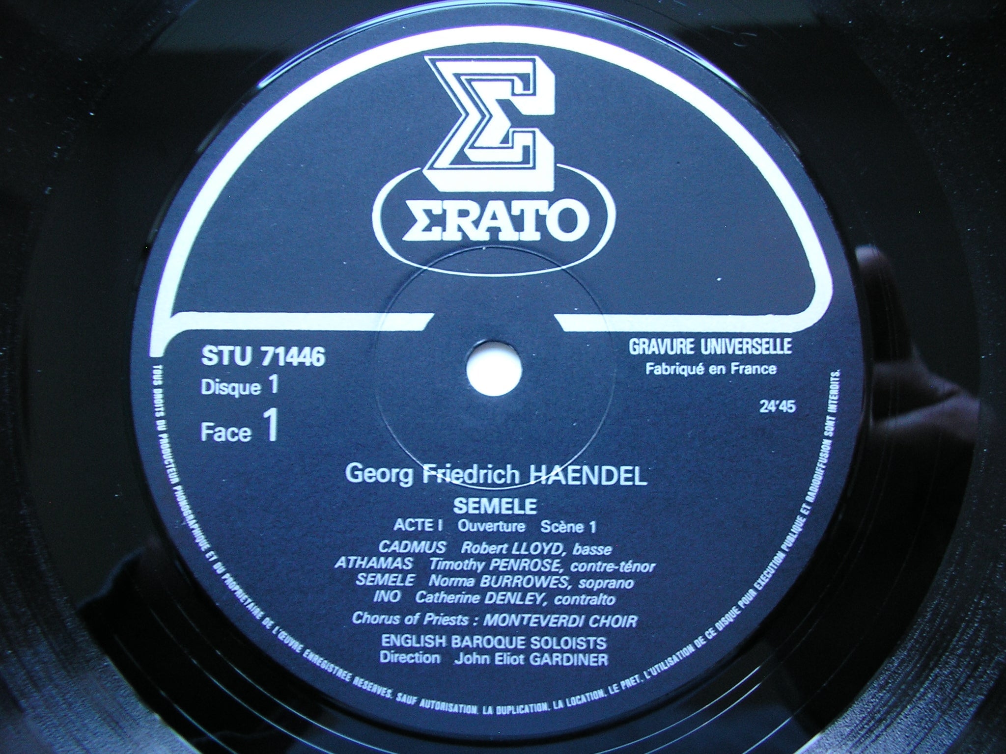 HANDEL: SEMELE   (1744)     SOLOISTS / MONTEVERDI CHOIR / ENGLISH BAROQUE SOLOISTS / GARDINER    3LP     STU 714453