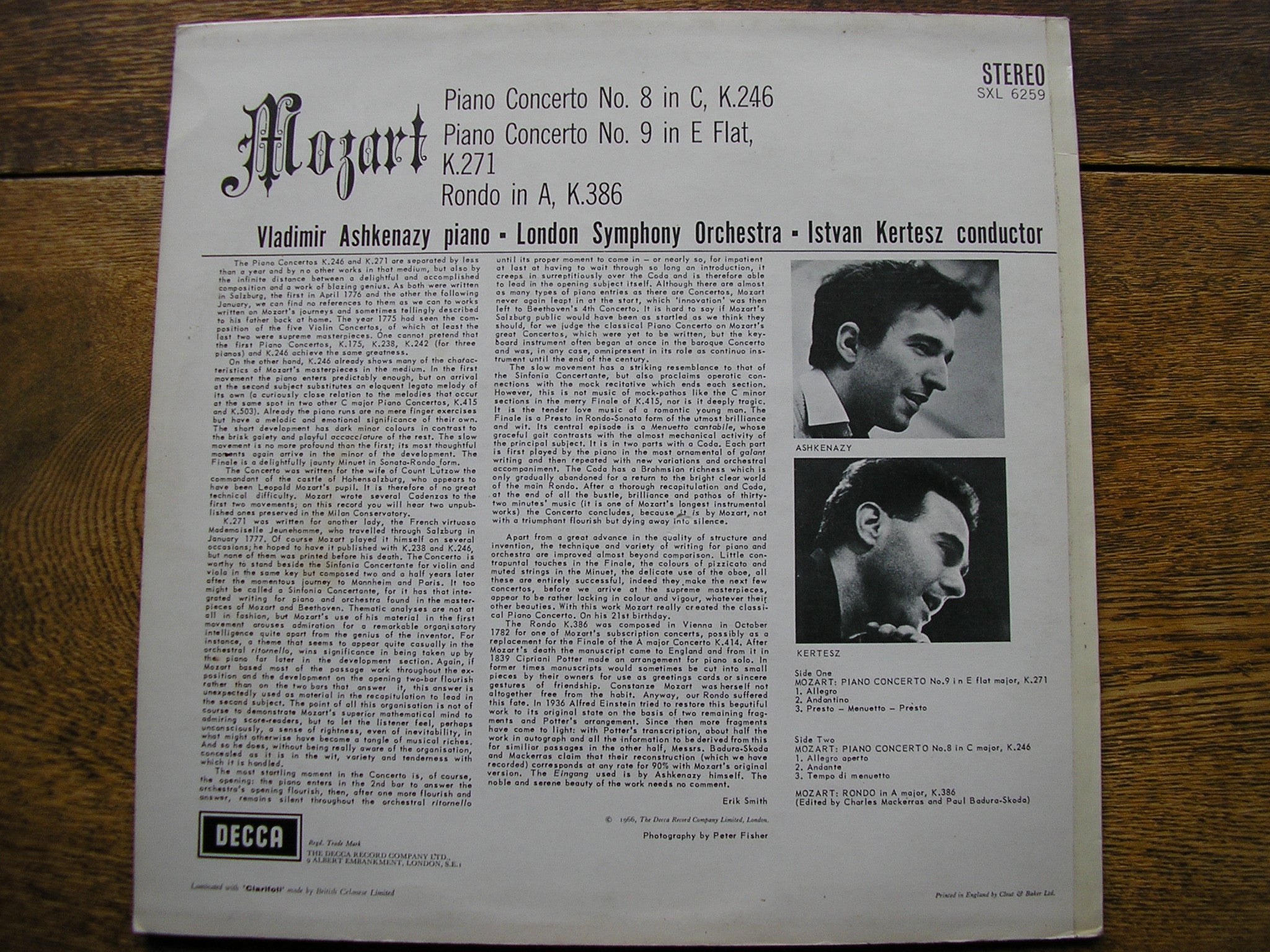 SXL 6259 MOZART: PIANO CONCERTOS Nos. 8 & 9 ASHKENAZY / LONDON SYMPHONY / KERTESZ